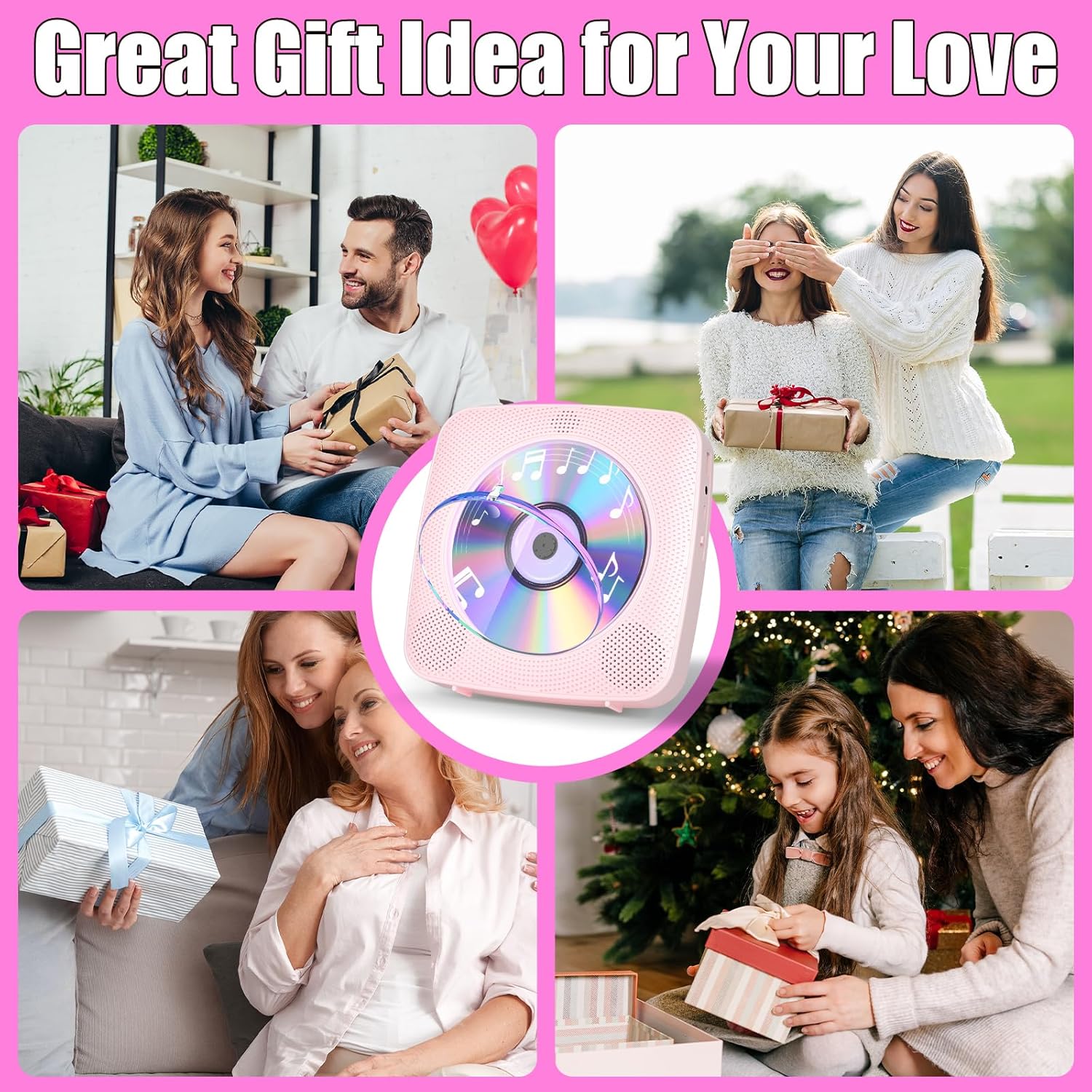 Gueray Lettore CD Portatile Bluetooth 1800mAh, Rosa - immagine 6