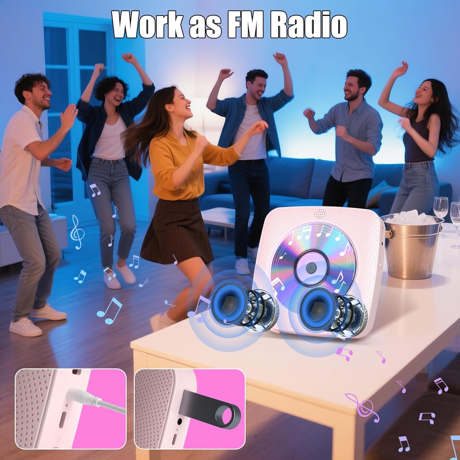 Gueray Lettore CD Portatile Bluetooth 1800mAh, Rosa - immagine 7