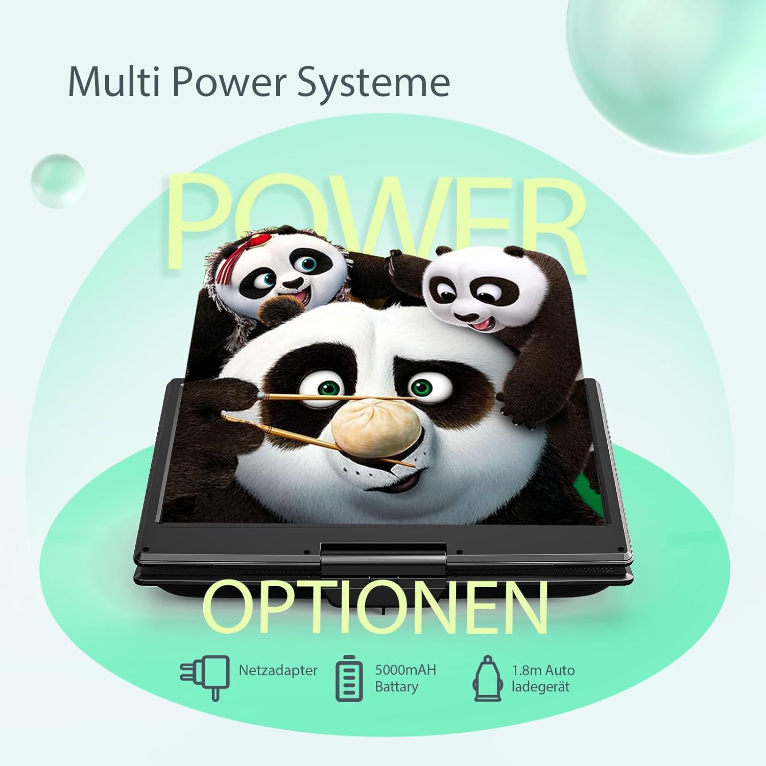 Yoton Lettore DVD Portatile 16.9" HD 14.1" Girevole - immagine 6