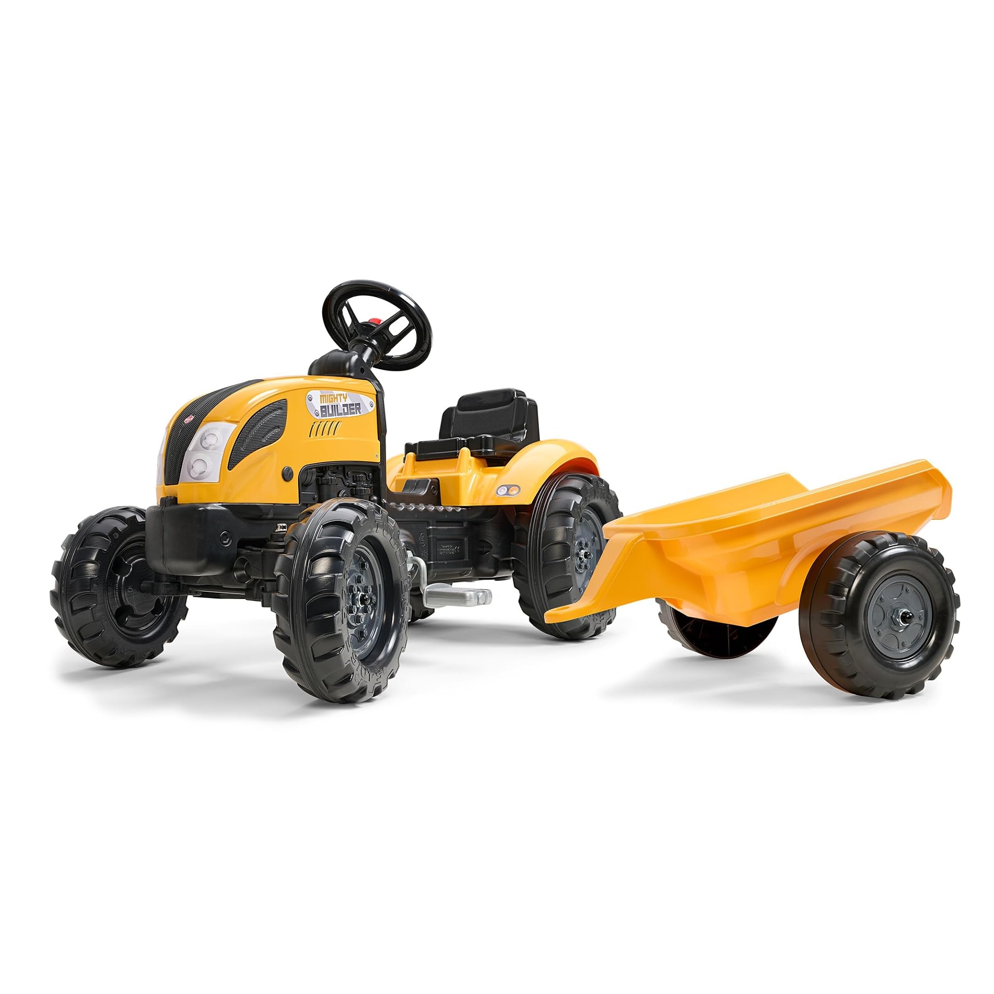 Falk Trattore a Pedali Mighty Builder Giallo con Rimorchio