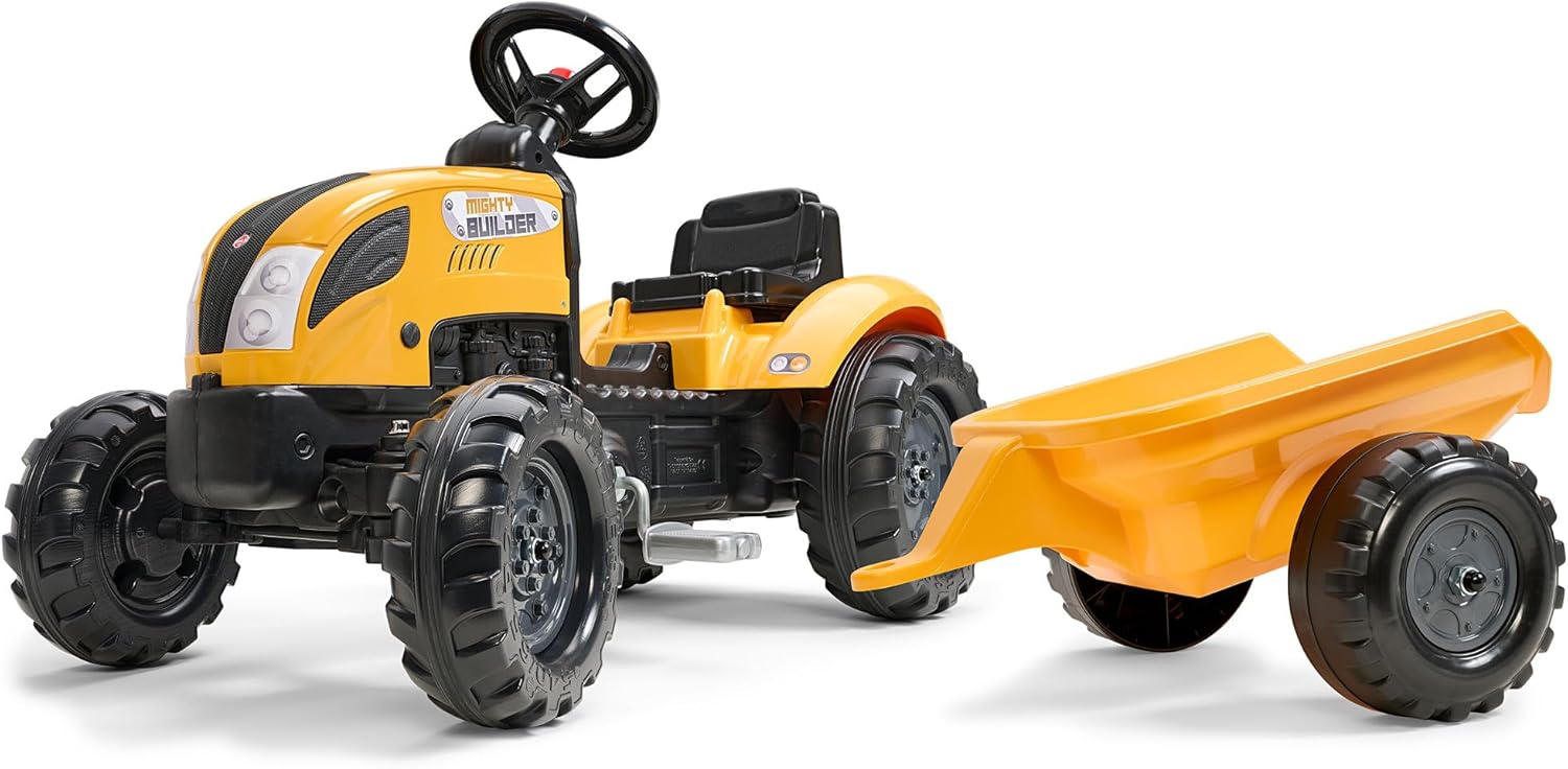 Falk Trattore a Pedali Mighty Builder Giallo con Rimorchio - immagine 1