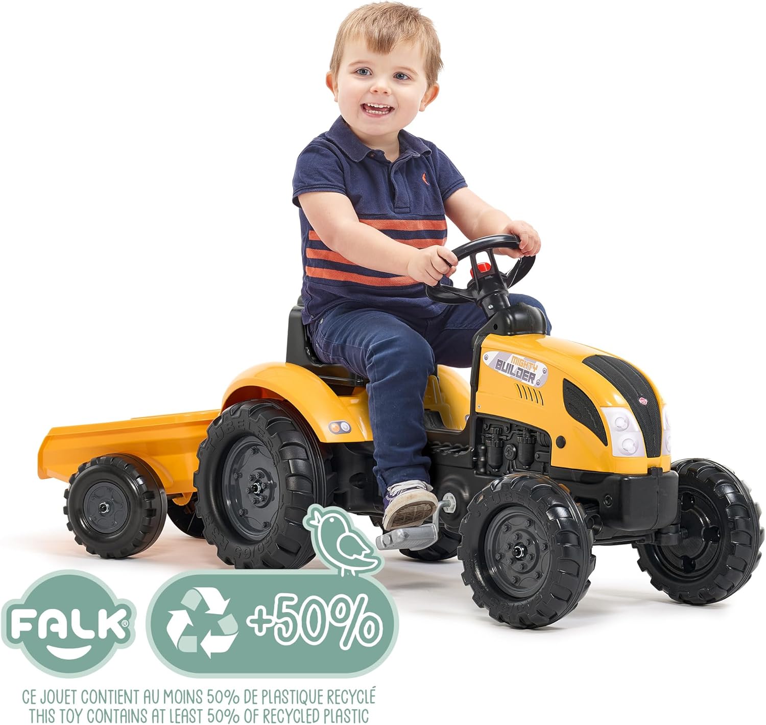 Falk Trattore a Pedali Mighty Builder Giallo con Rimorchio - immagine 2