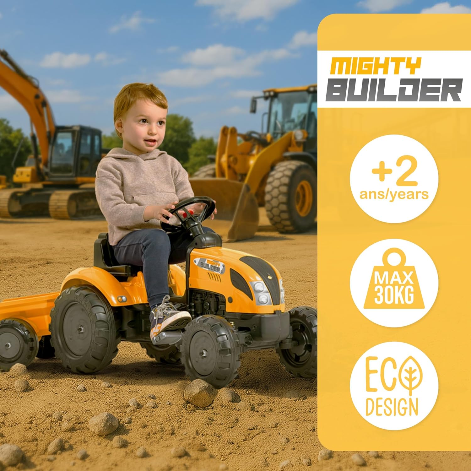 Falk Trattore a Pedali Mighty Builder Giallo con Rimorchio - immagine 4