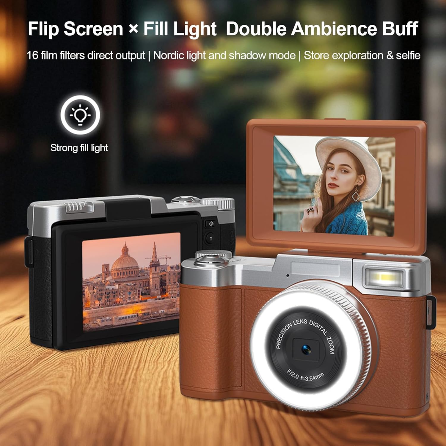 Andoer Fotocamera Digitale 4K 48MP Zoom 18X, Nera - immagine 2