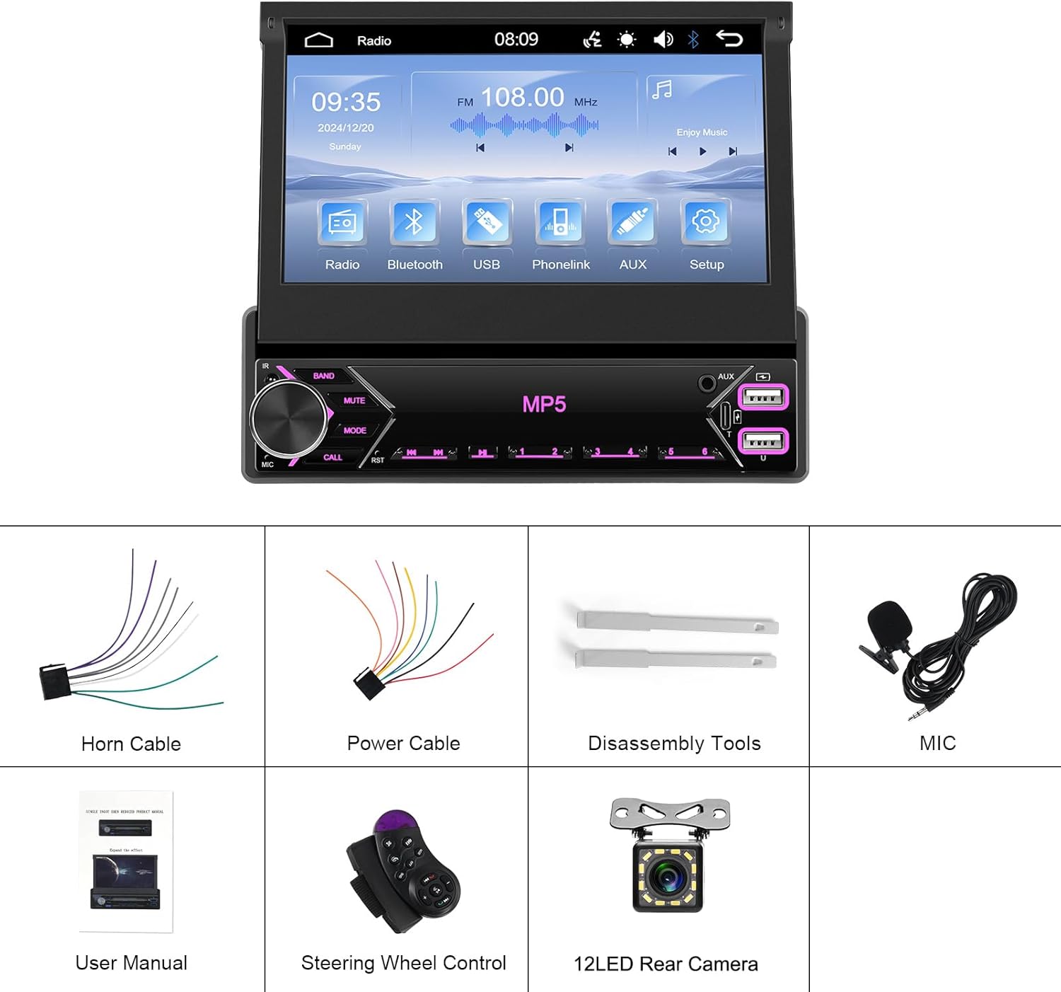 Hikity Autoradio 1 Din Bluetooth con Touchscreen 7" - immagine 6