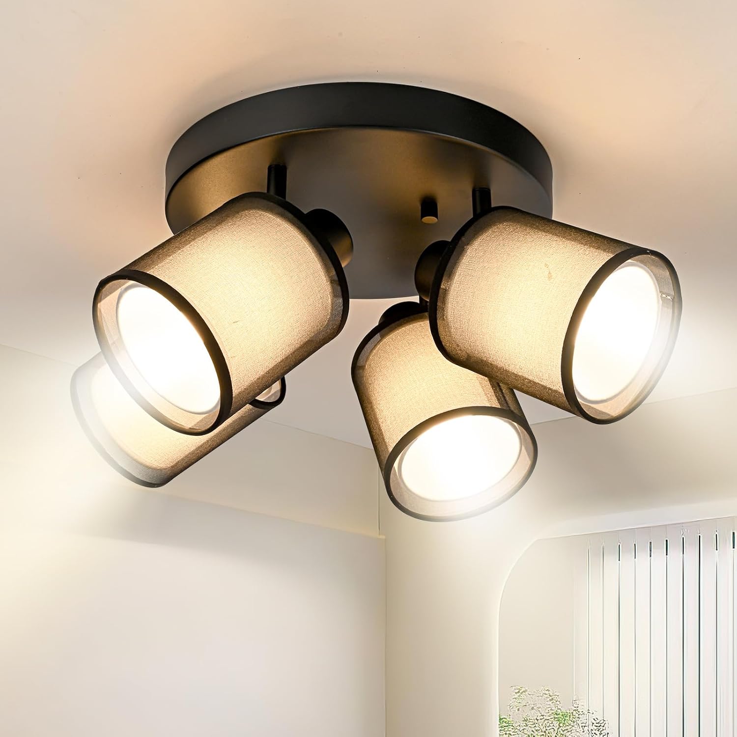 Plafoniera 4 Faretti Orientabili E14, Nero Rotonda - immagine 2