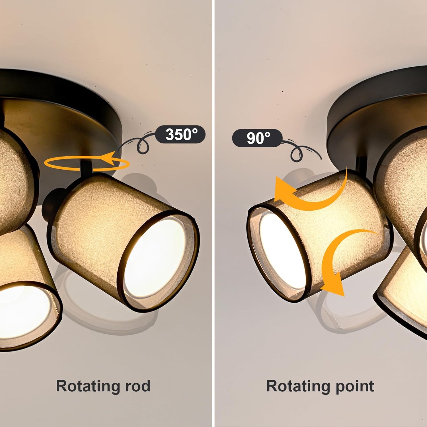 Plafoniera 4 Faretti Orientabili E14, Nero Rotonda - immagine 3