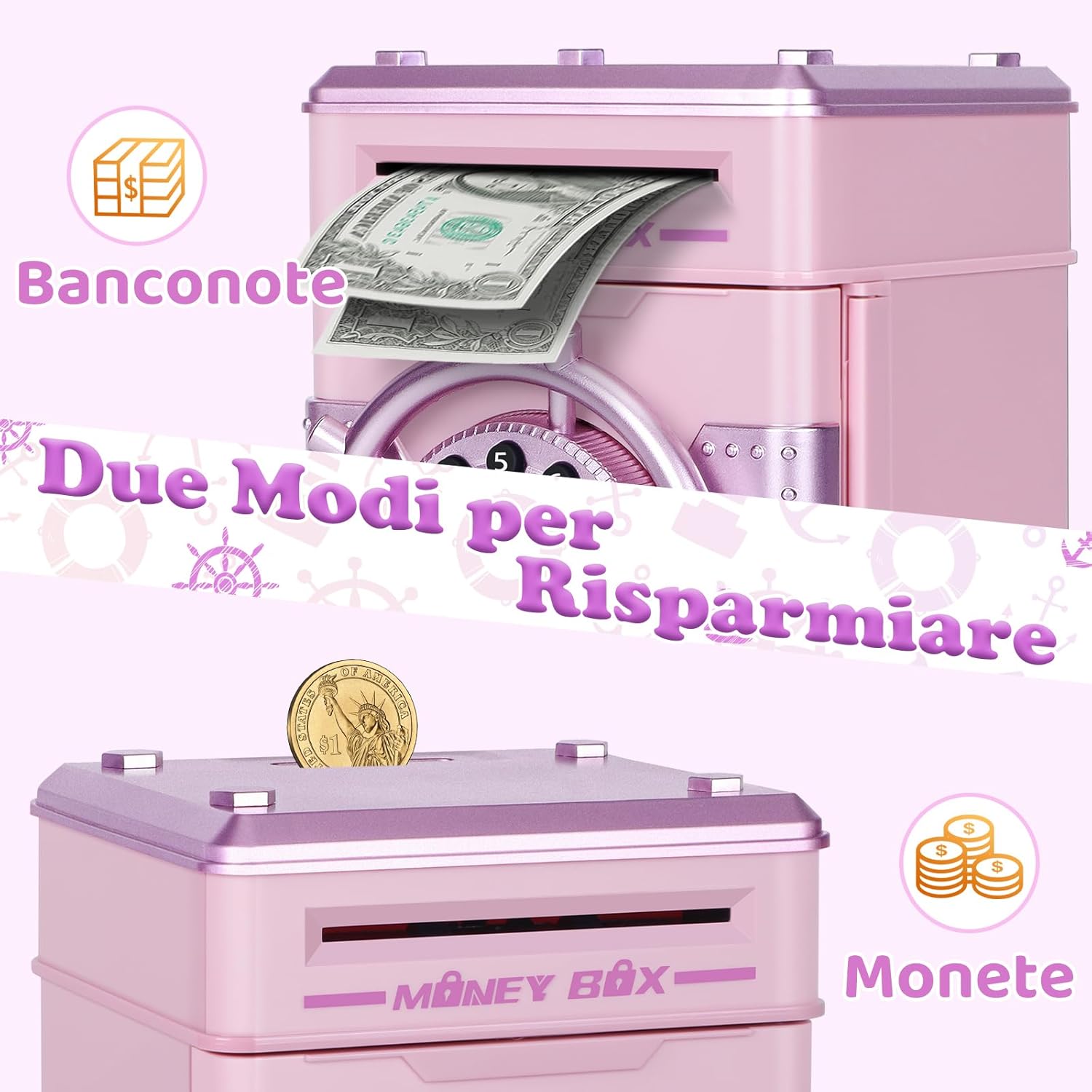 Salvadanaio Elettronico per Bambini con Codice, Rosa - immagine 3
