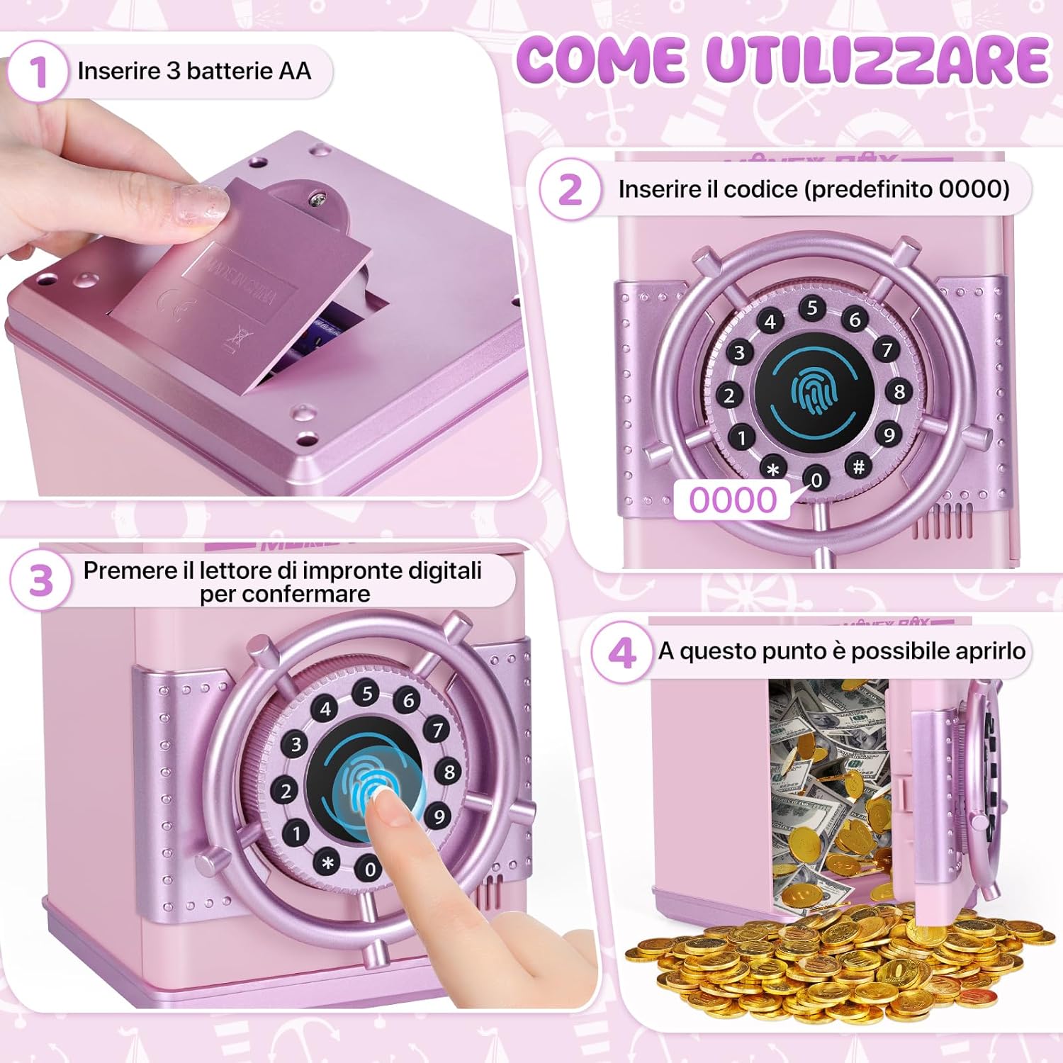 Salvadanaio Elettronico per Bambini con Codice, Rosa - immagine 5