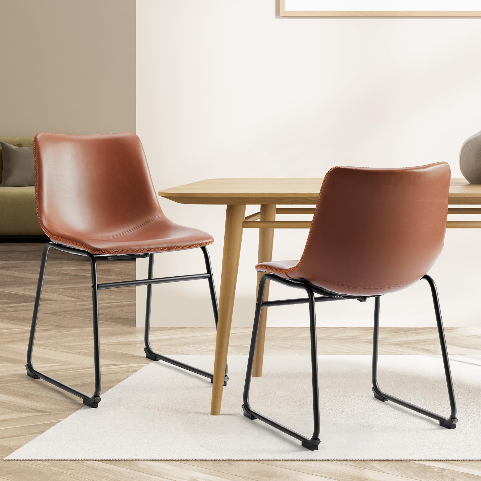 Matel - Set 2 Sgabelli da Bar in Pelle, Marrone