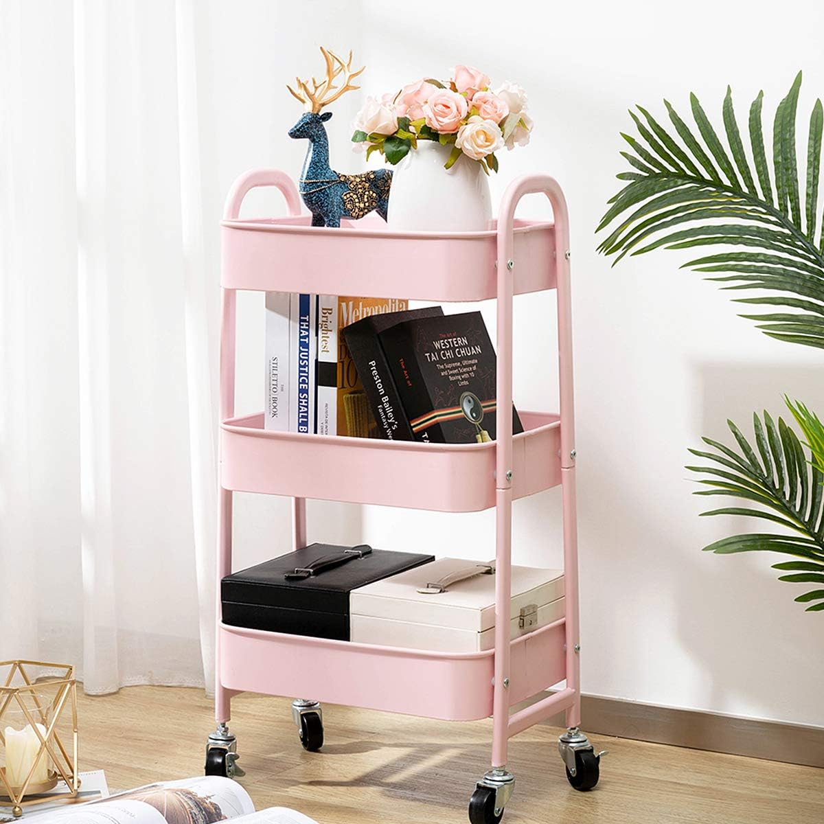 Doeworks Carrello con Ruote 3 Piani, Rosa - immagine 3