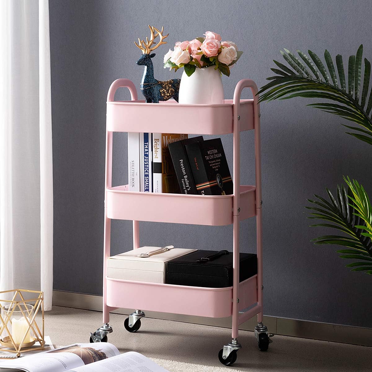 Doeworks Carrello con Ruote 3 Piani, Rosa - immagine 4