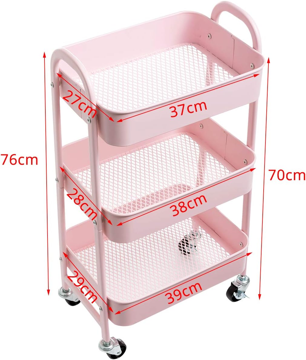 Doeworks Carrello con Ruote 3 Piani, Rosa - immagine 6