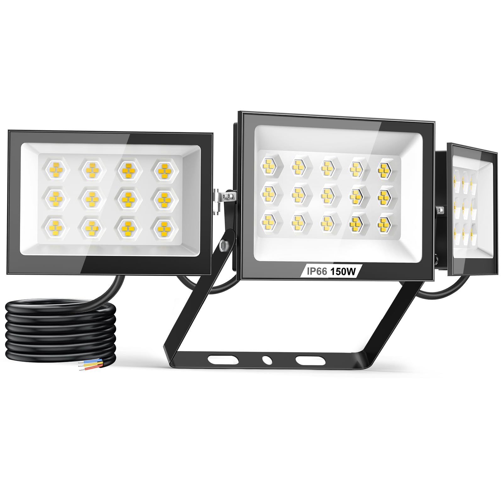 Faro LED Esterno 150W 15.000lm con 3 Teste Regolabili