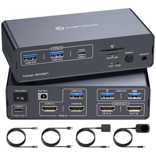 HDMI KVM Switch 2 PC 2 Monitor 4K60Hz USB-C Docking Station