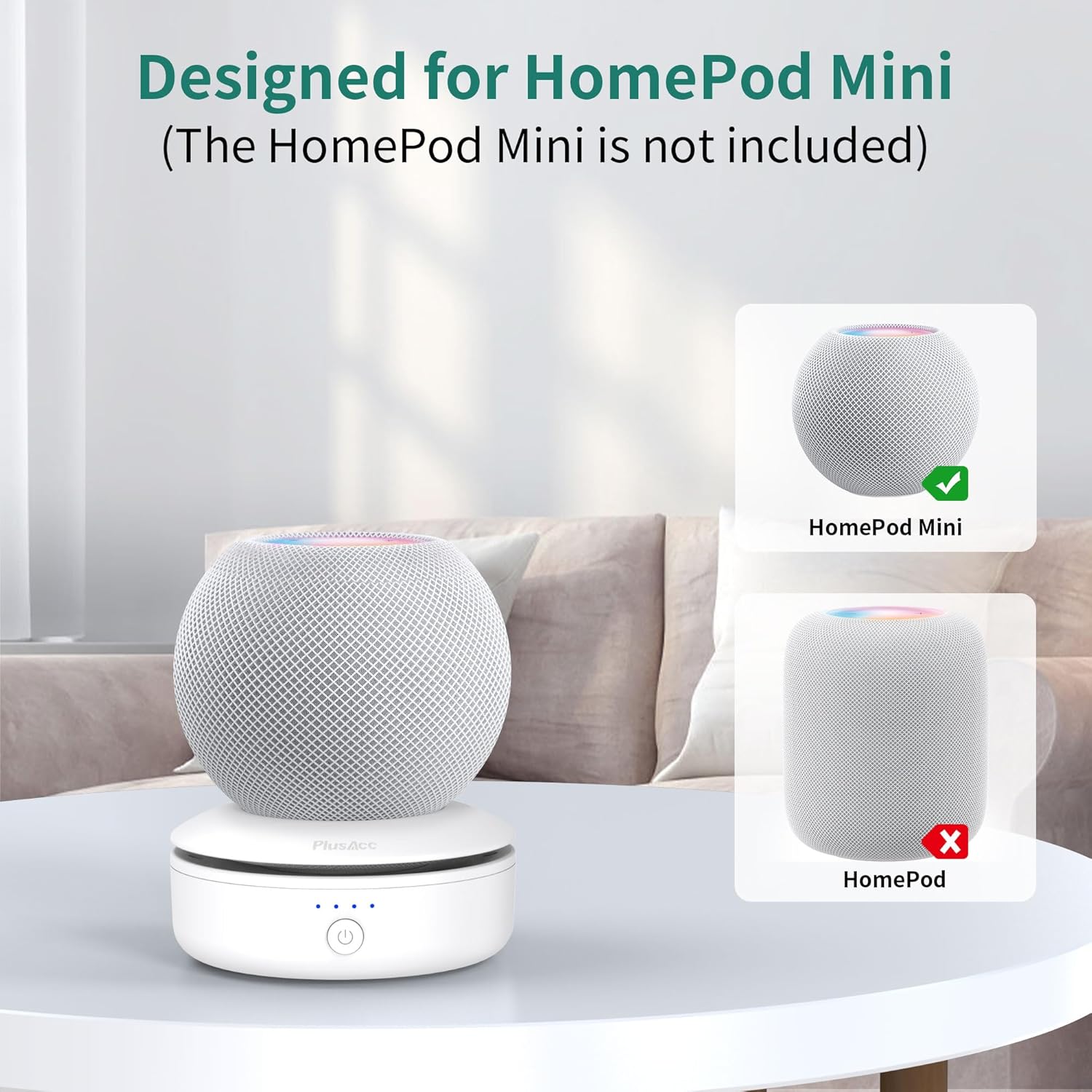 Plusacc Base Batteria Ricaricabile per HomePod Mini, Bianca - immagine 2