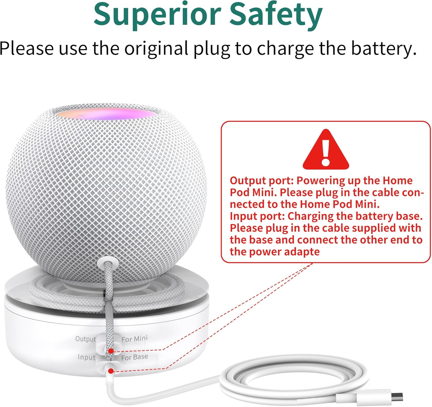 Plusacc Base Batteria Ricaricabile per HomePod Mini, Bianca - immagine 3