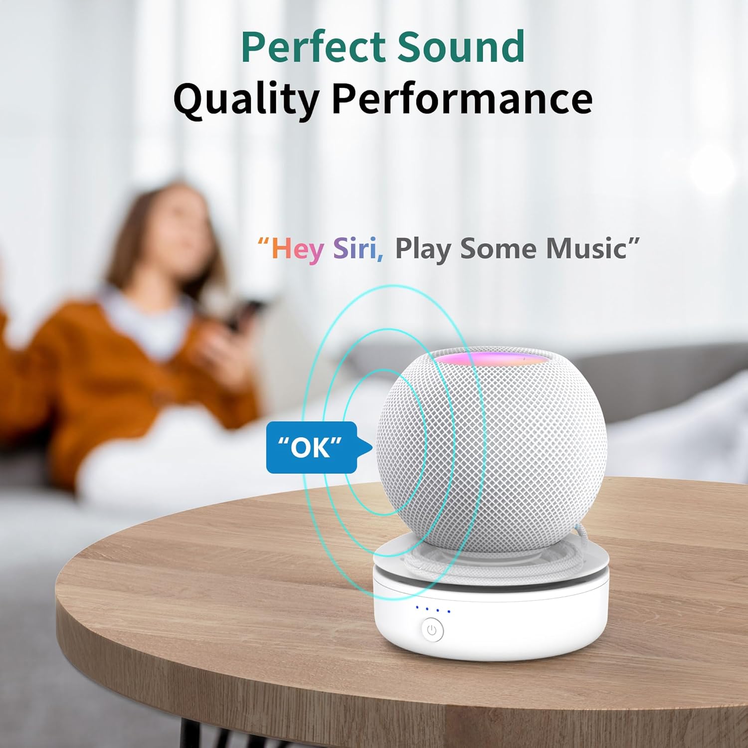 Plusacc Base Batteria Ricaricabile per HomePod Mini, Bianca - immagine 6