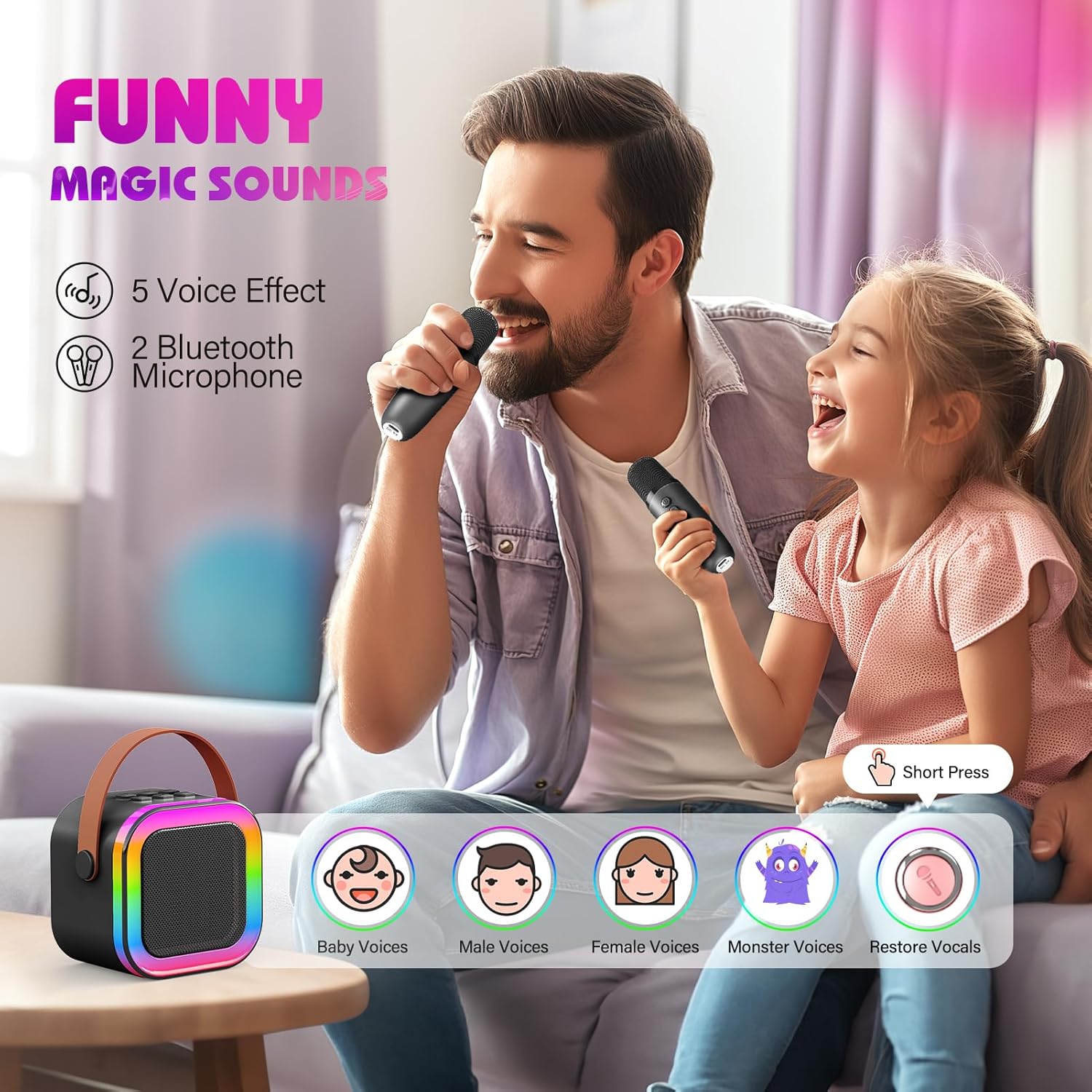 Dislocati Karaoke con 2 Microfoni Bluetooth Portatile - immagine 5