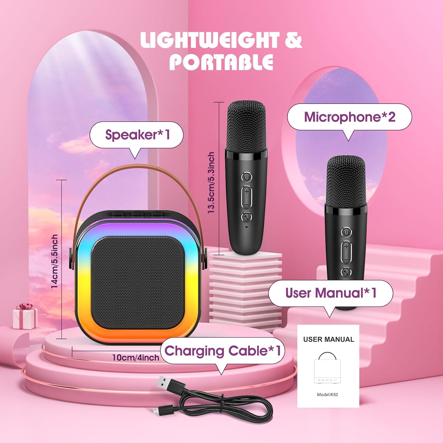 Dislocati Karaoke con 2 Microfoni Bluetooth Portatile - immagine 6