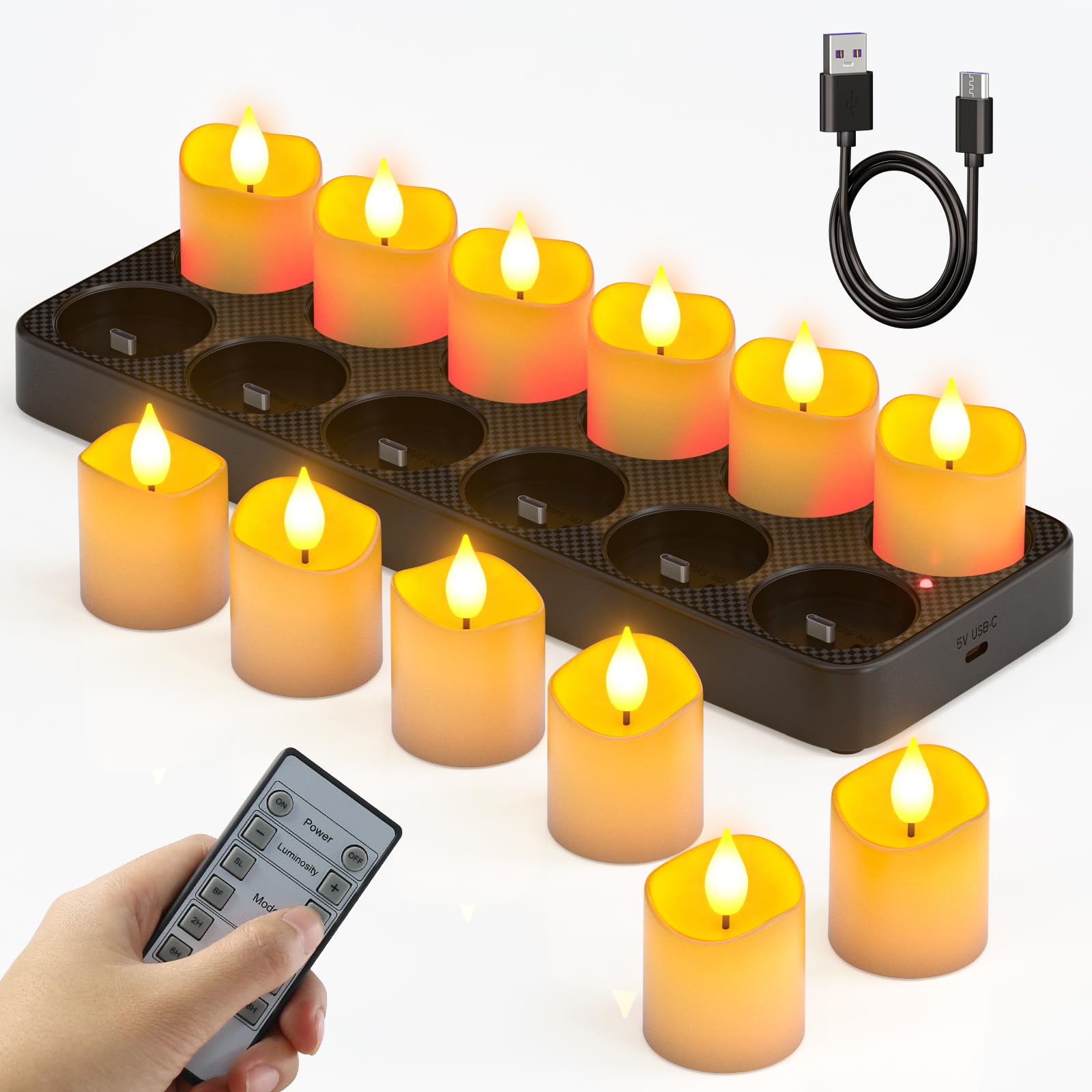SoulBay Candele LED Ricaricabili Senza Fiamma (12 pz)