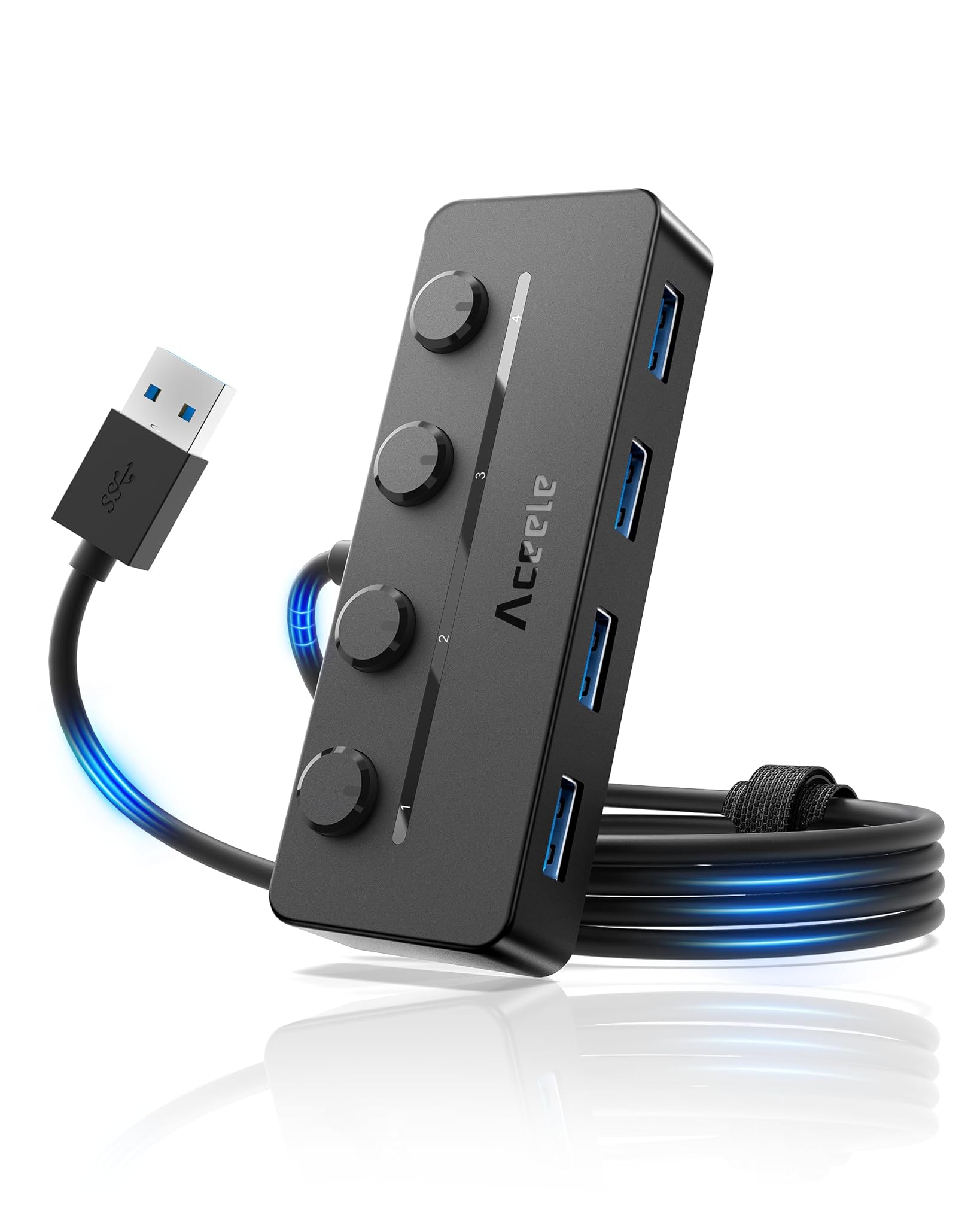 Aceele Hub USB 3.0 a 4 Porte con Interruttori LED