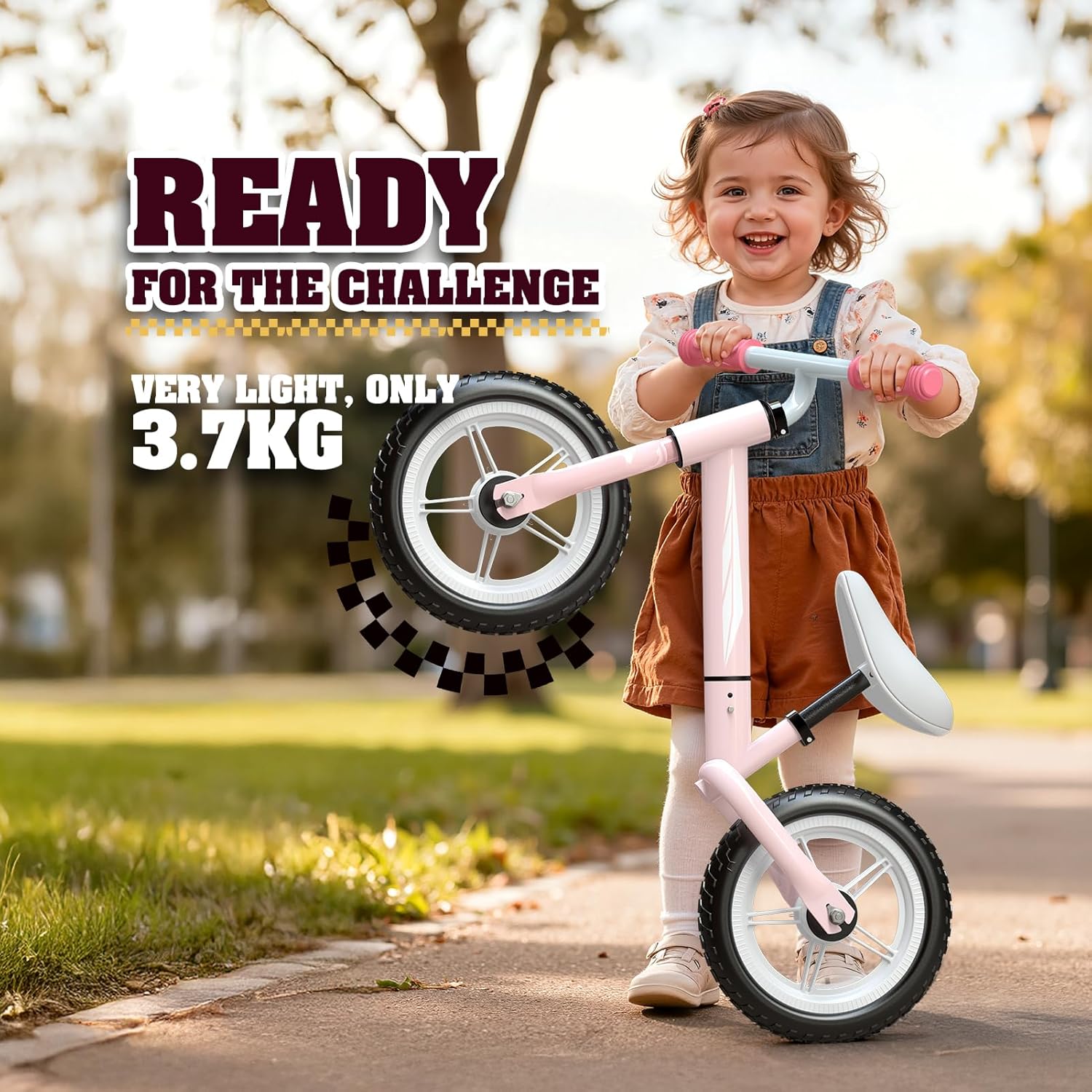 Bicicletta senza Pedali per Bambini 2-5 Anni, Regolabile in Altezza (Sella e Manubrio), Luci LED, Gomme Antiscivolo, Regalo Bambino 2 3 4 5 Anni, Max 50 kg, Colore Rosa - immagine 2