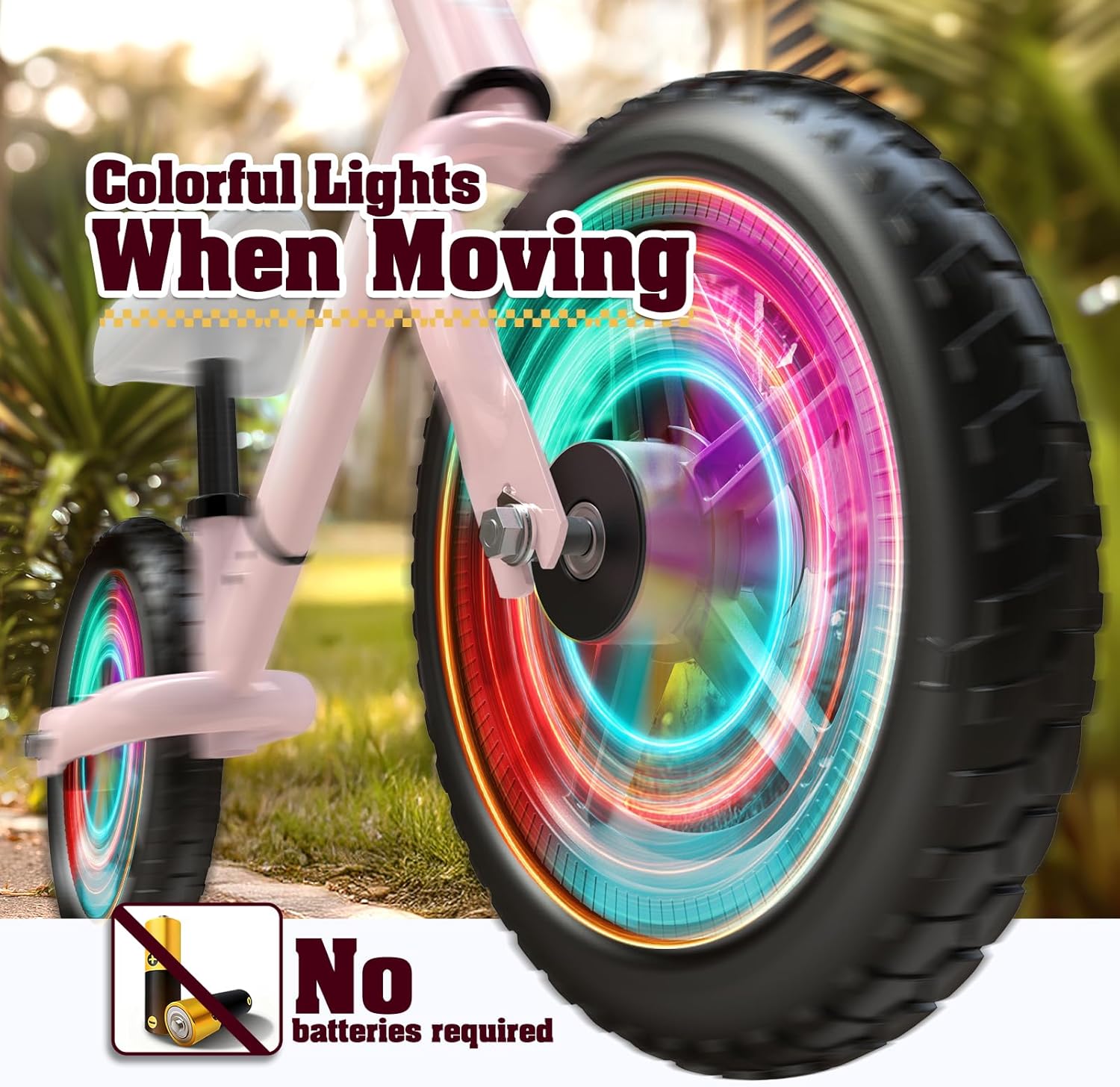 Bicicletta senza Pedali per Bambini 2-5 Anni, Regolabile in Altezza (Sella e Manubrio), Luci LED, Gomme Antiscivolo, Regalo Bambino 2 3 4 5 Anni, Max 50 kg, Colore Rosa - immagine 3