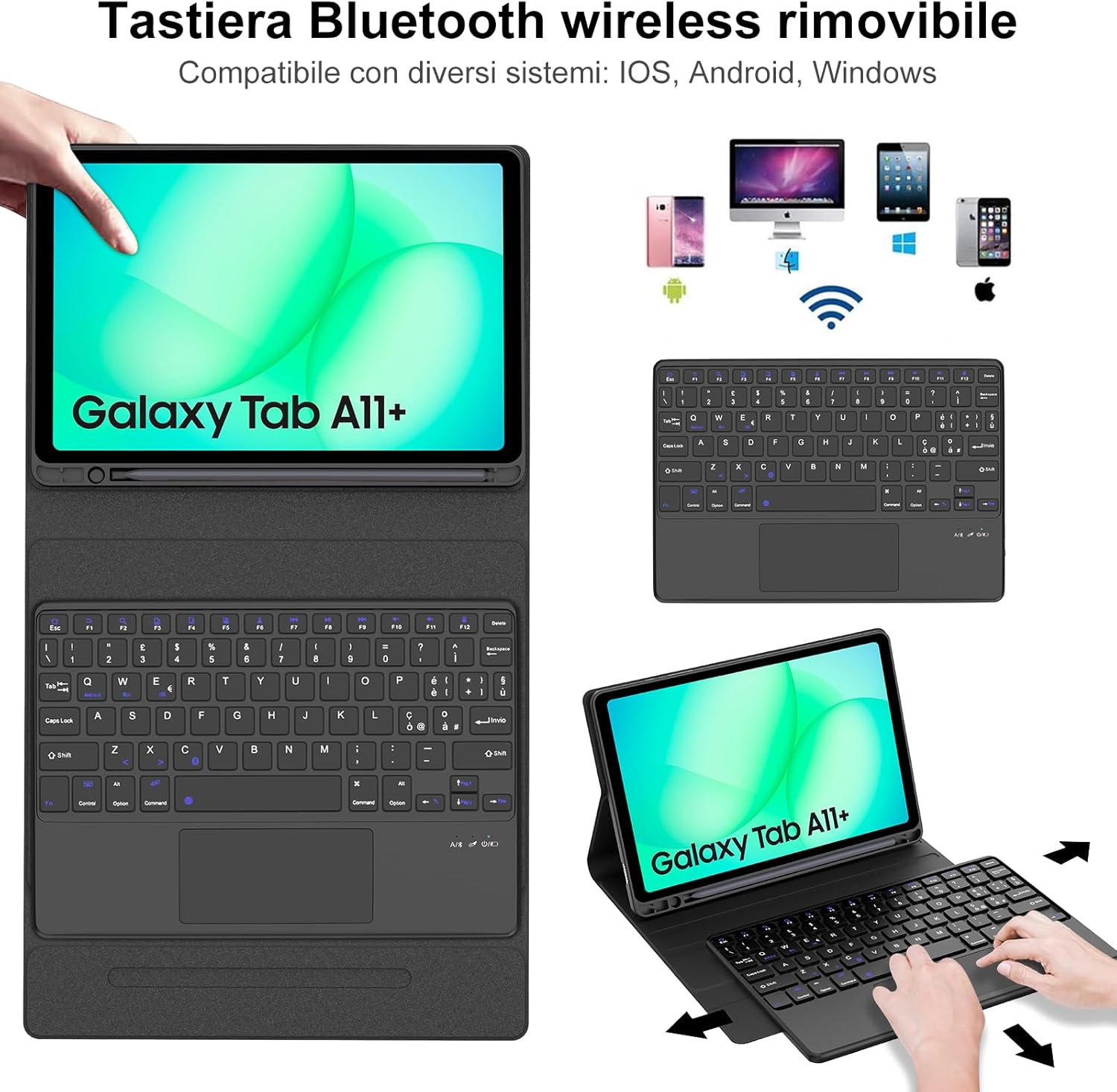 Iveoppe Tastiera Cover per Samsung Galaxy Tab A11 Plus/A9 Plus - immagine 3