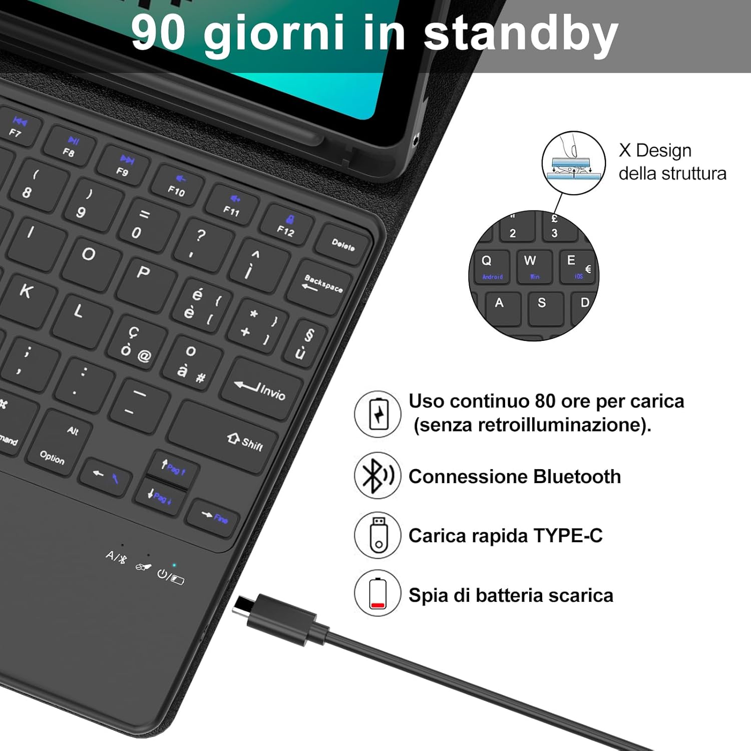 Iveoppe Tastiera Cover per Samsung Galaxy Tab A11 Plus/A9 Plus - immagine 4