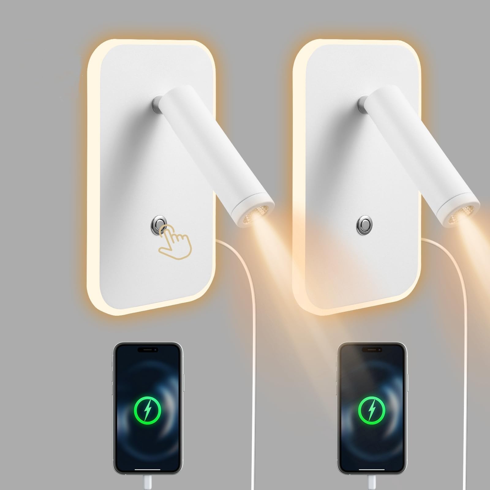 Lampada da Parete LED con Interruttore Touch e USB (2 Pezzi)