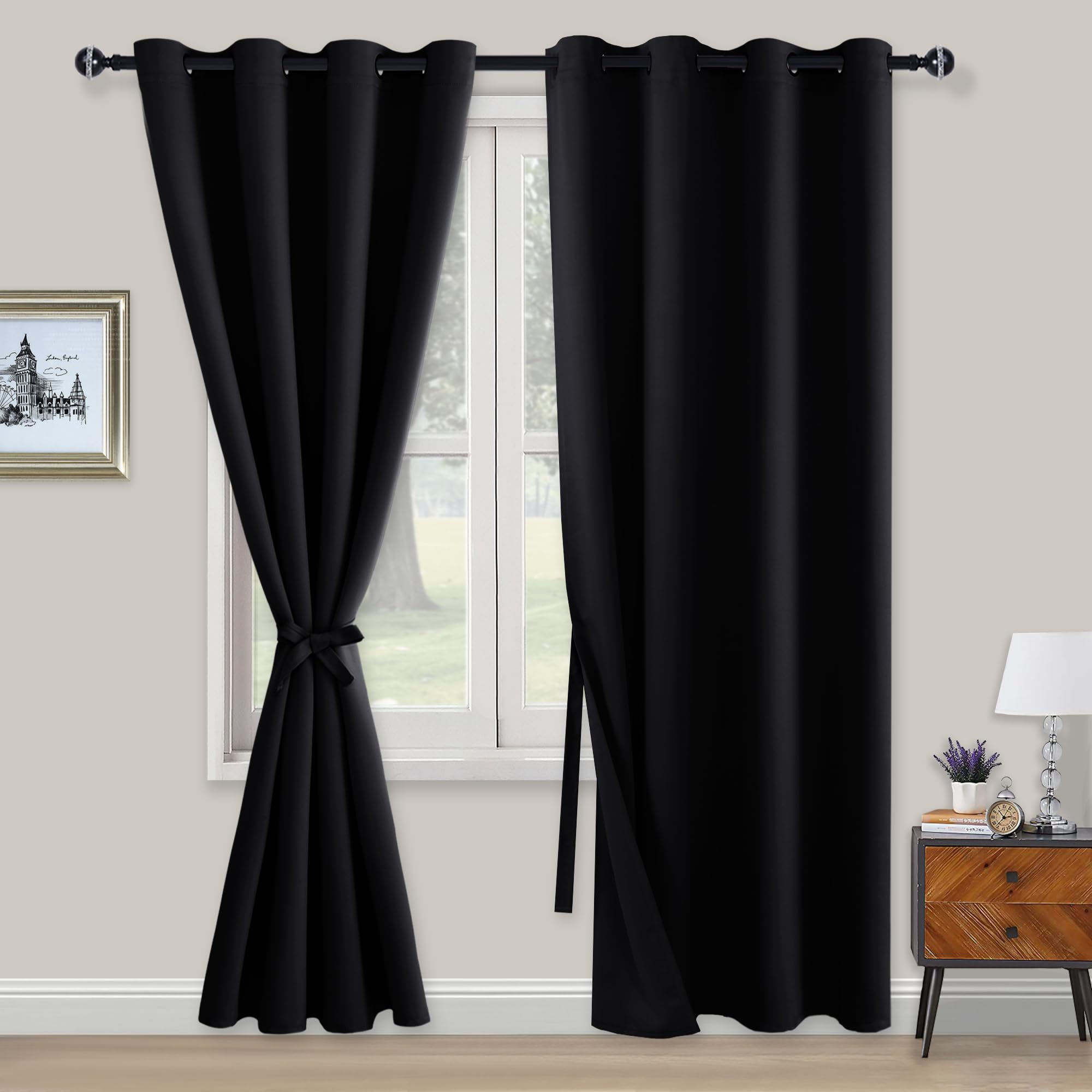 Xwzo Tende Oscuranti con Occhielli 2 Pezzi, Nero