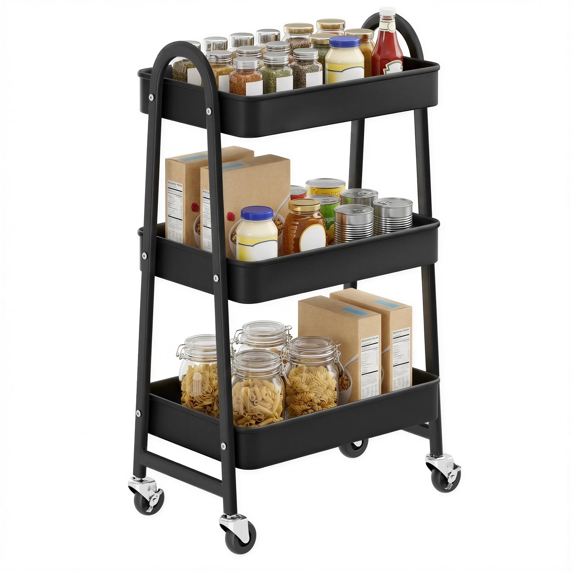 Songmics Carrello Scorrevole a 3 Livelli di Metallo, Nero