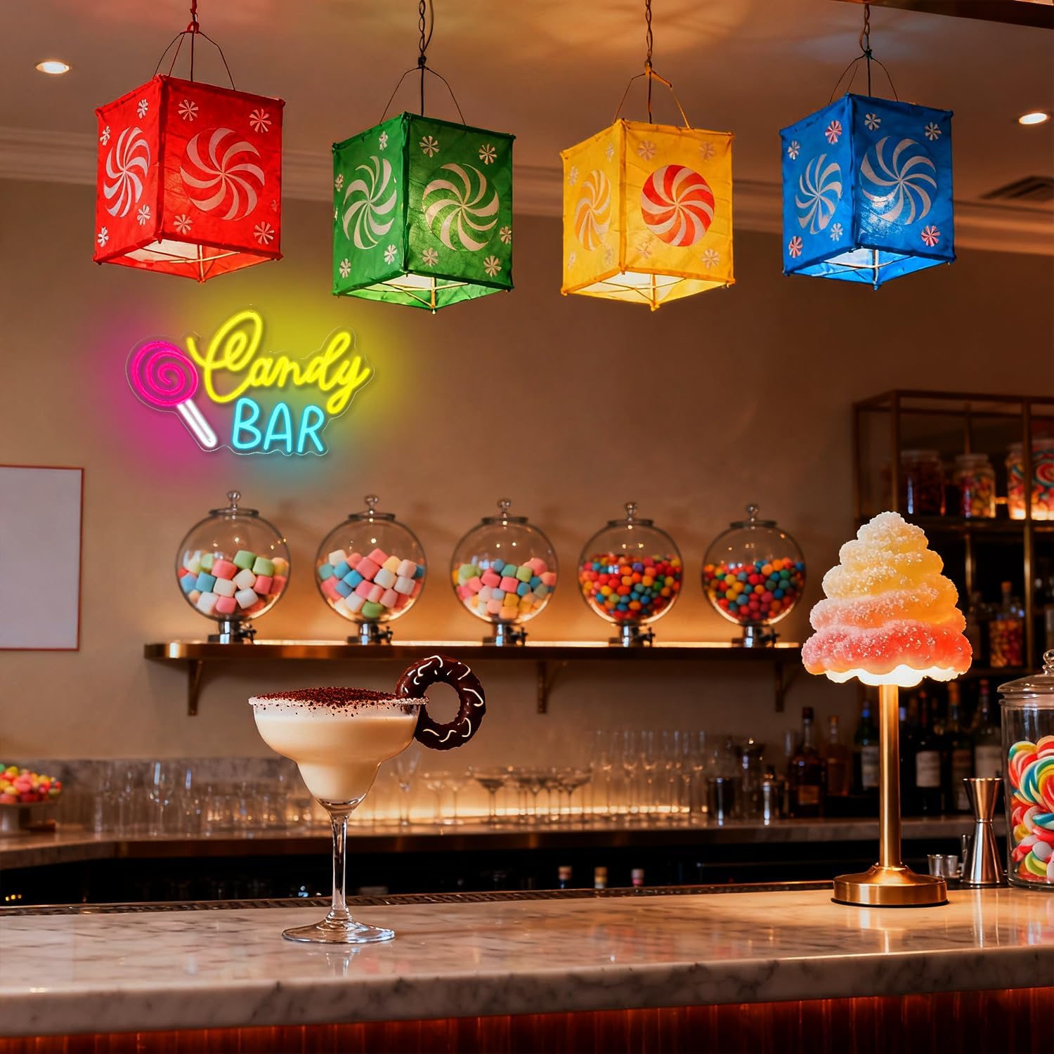 Candy Bar Insegne luminose,Insegna al neon con lecca-lecca per negozio ...