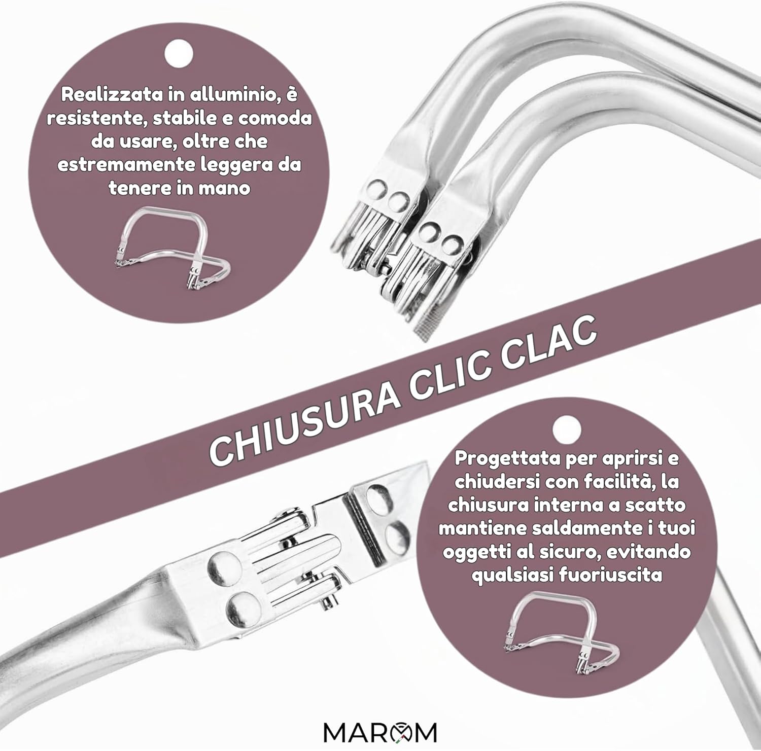 MAROM - Chiusura Borsa Uncinetto a Molla in Alluminio - immagine 4