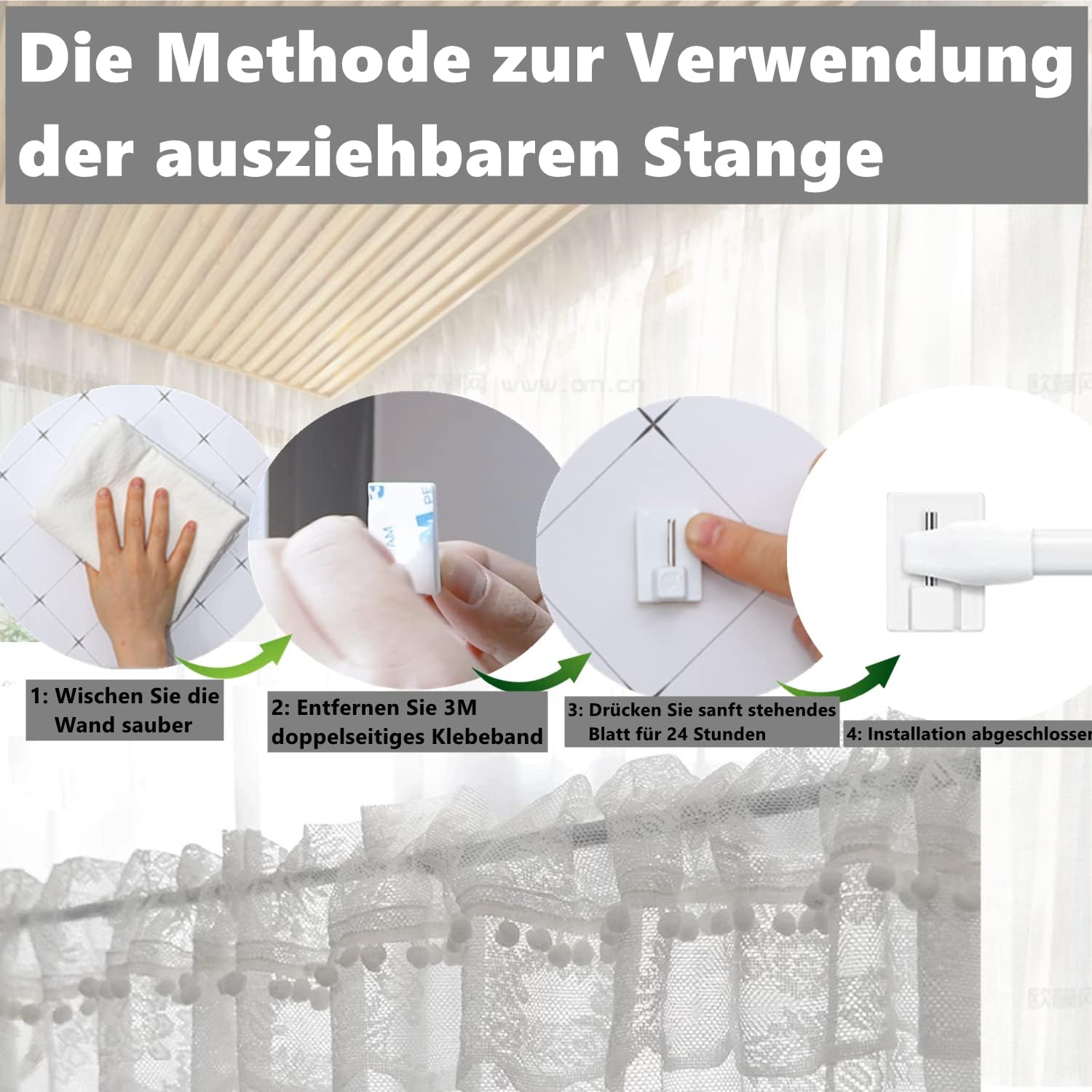 2 Pezzi Bastone per Tende Regolabile 40-70CM, Bianco - immagine 5