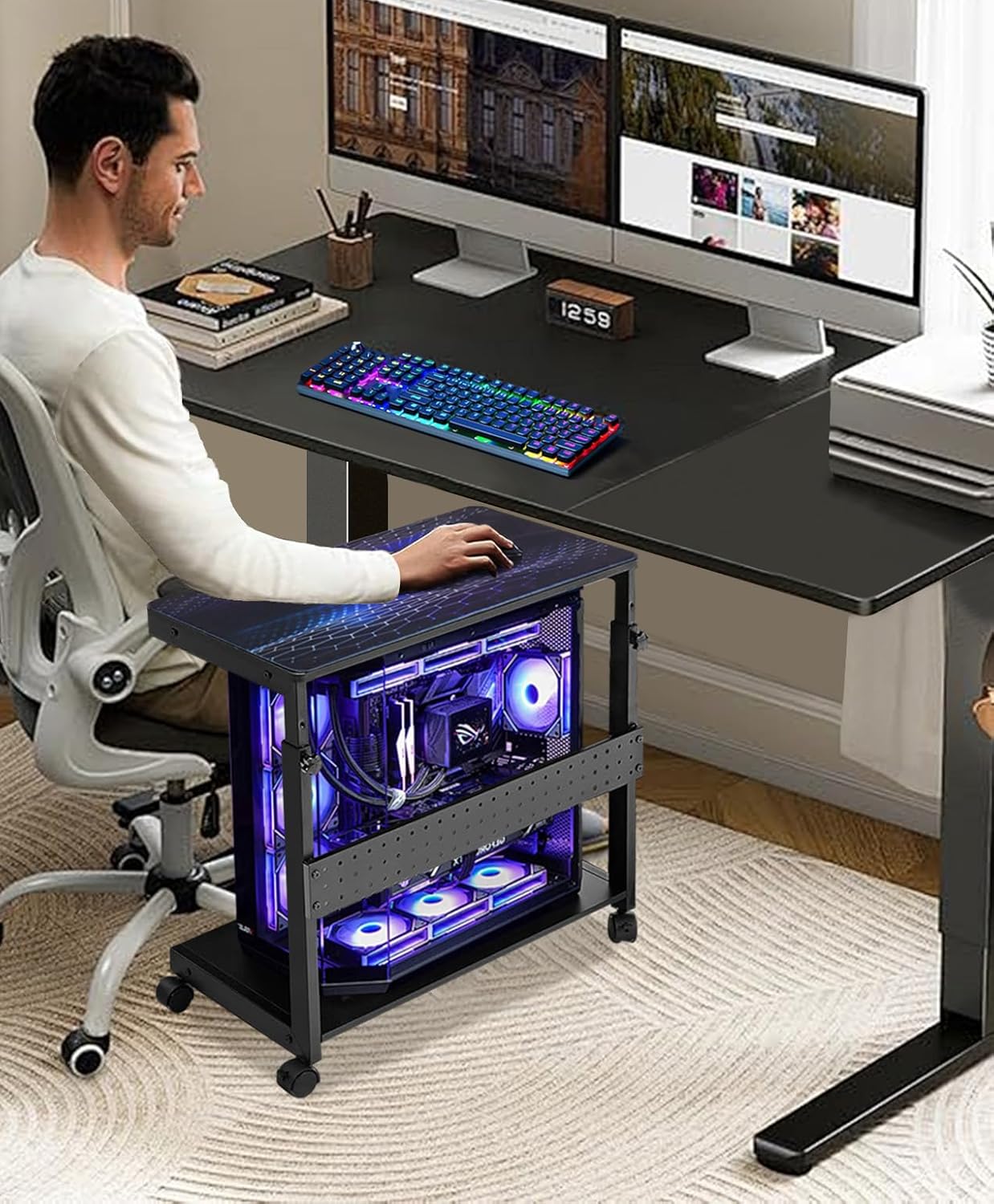 Supporto CPU 2 Strati Regolabile con Ruote - immagine 8