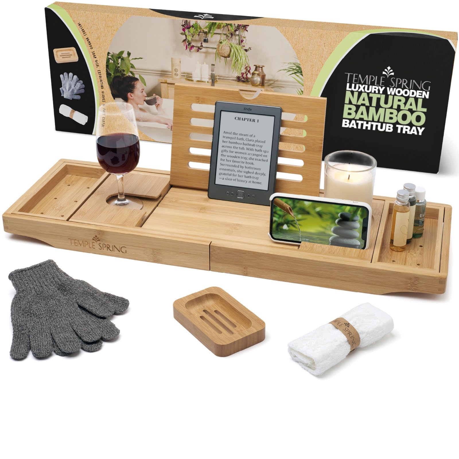 Vassoio da Bagno Estensibile in Bambù, Naturale