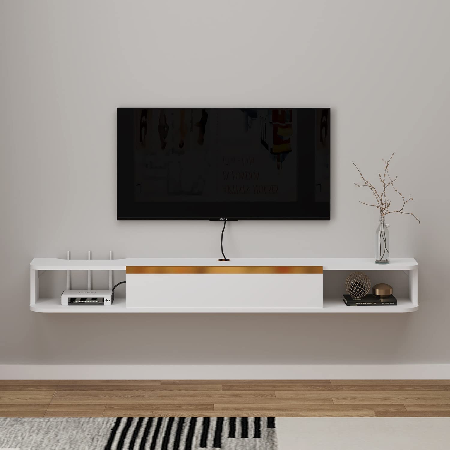 Pmnianhua Mobile TV sospeso, Legno, Bianco, 140 cm