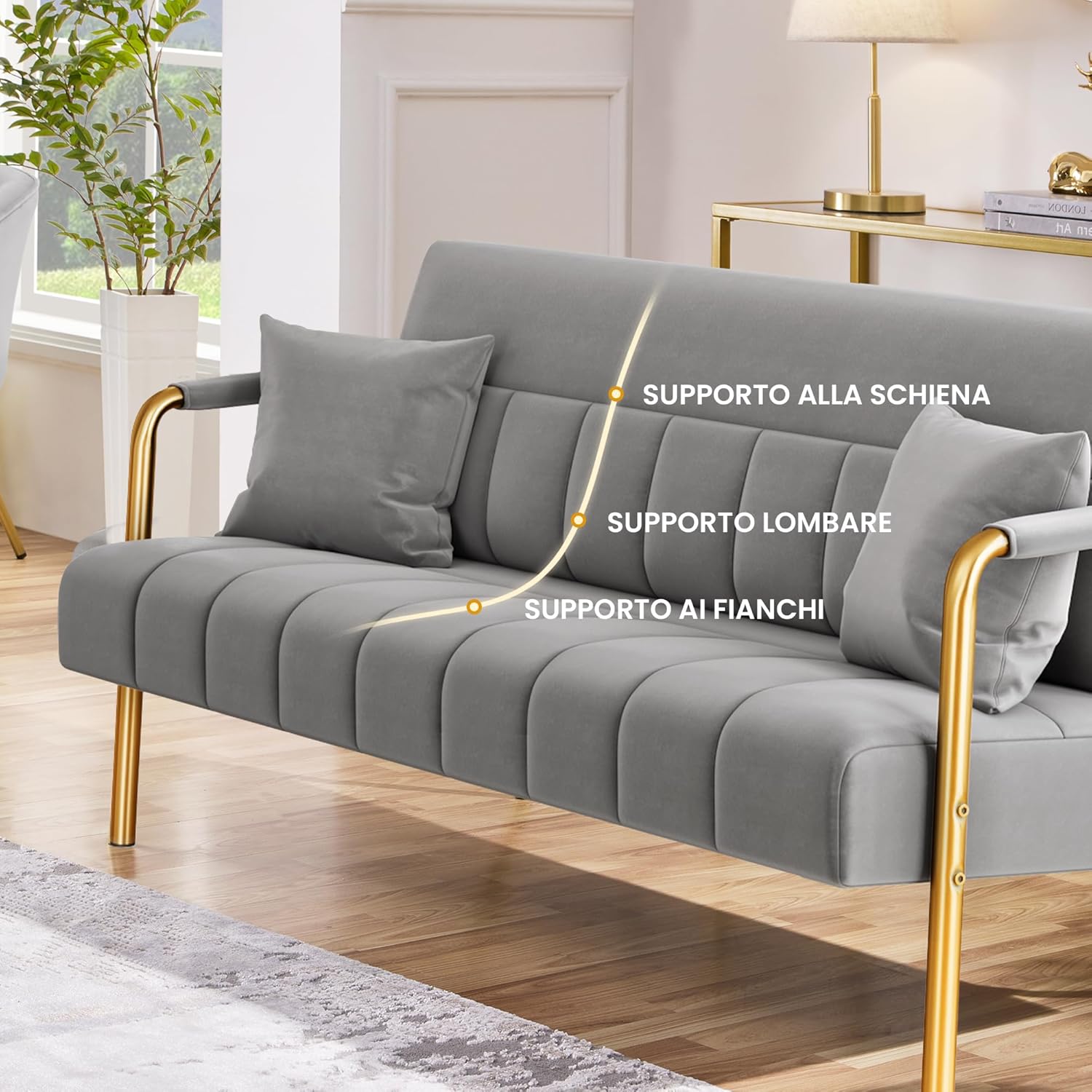 Yaheetech Divano Imbottito 2 Posti in Velluto, Grigio Chiaro - immagine 5