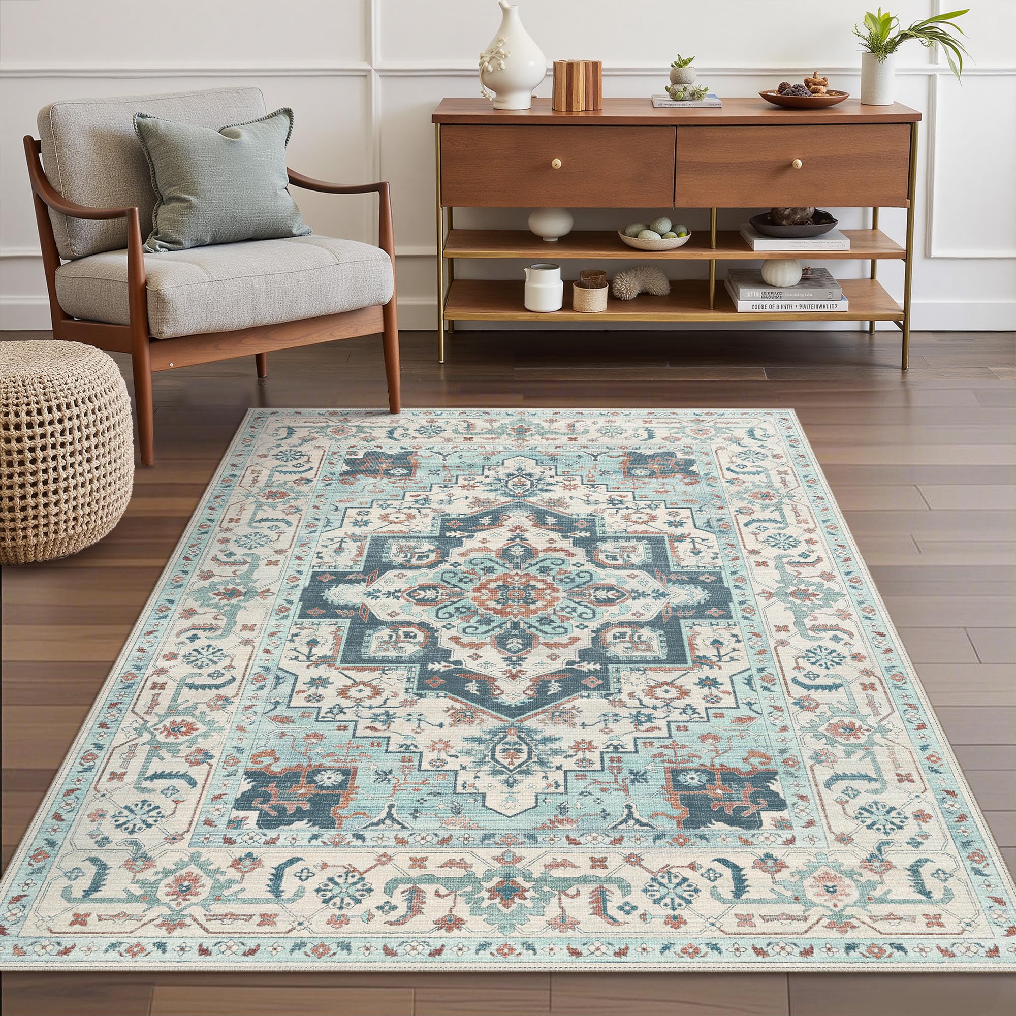 Tappeto Salotto Pelo Corto Vintage Persiano Verde 160x230cm