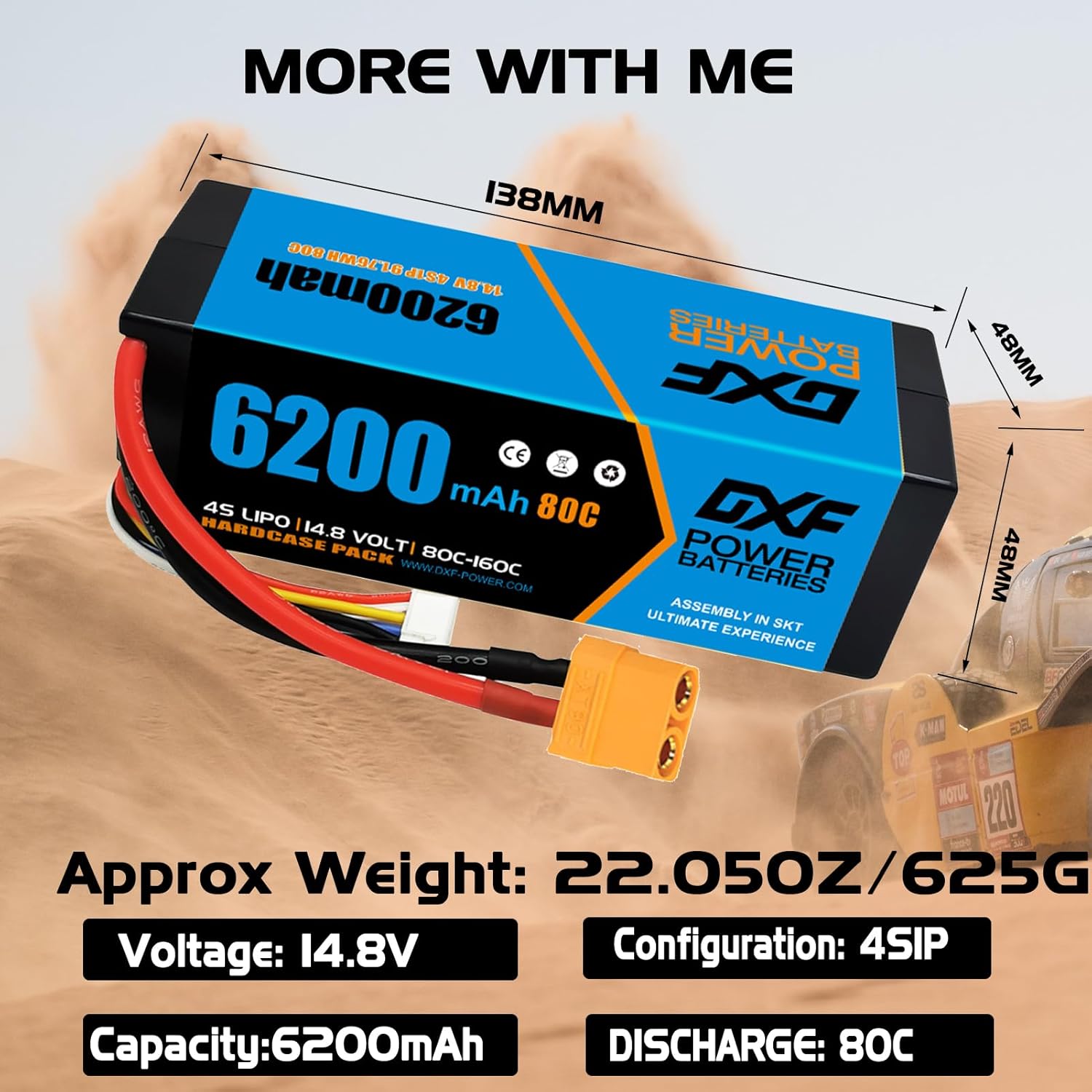 Dxf Batteria Lipo 4S 6200mAh 80C XT90 - immagine 3