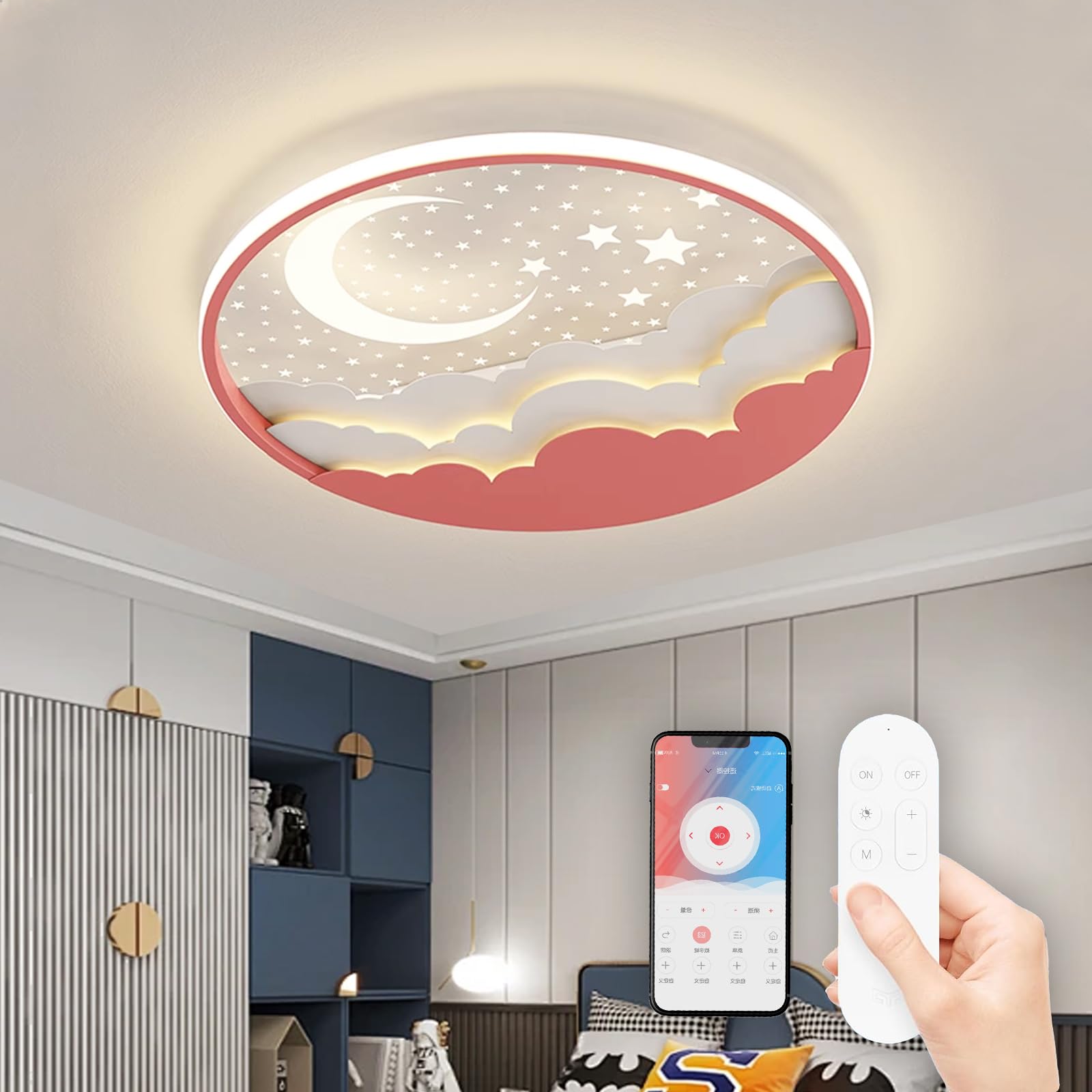 Rrbest Lampada Soffitto LED per Bambini, Stella e Luna