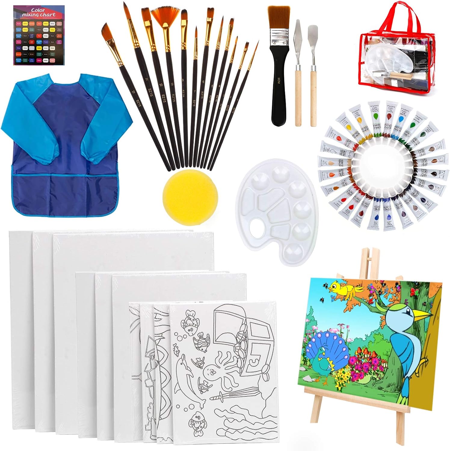 Hotoolme Set Completo Colori Acrilici con Cavalletto