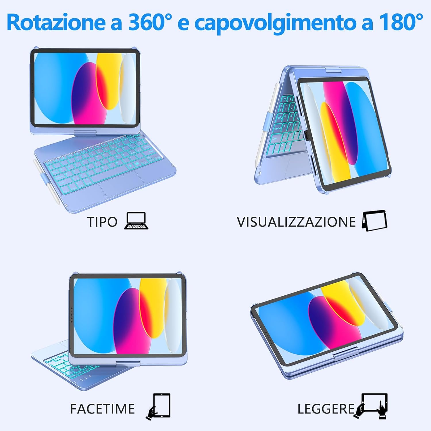 KBCASE Custodia con Tastiera per iPad 9Generazione 10.5” - immagine 3