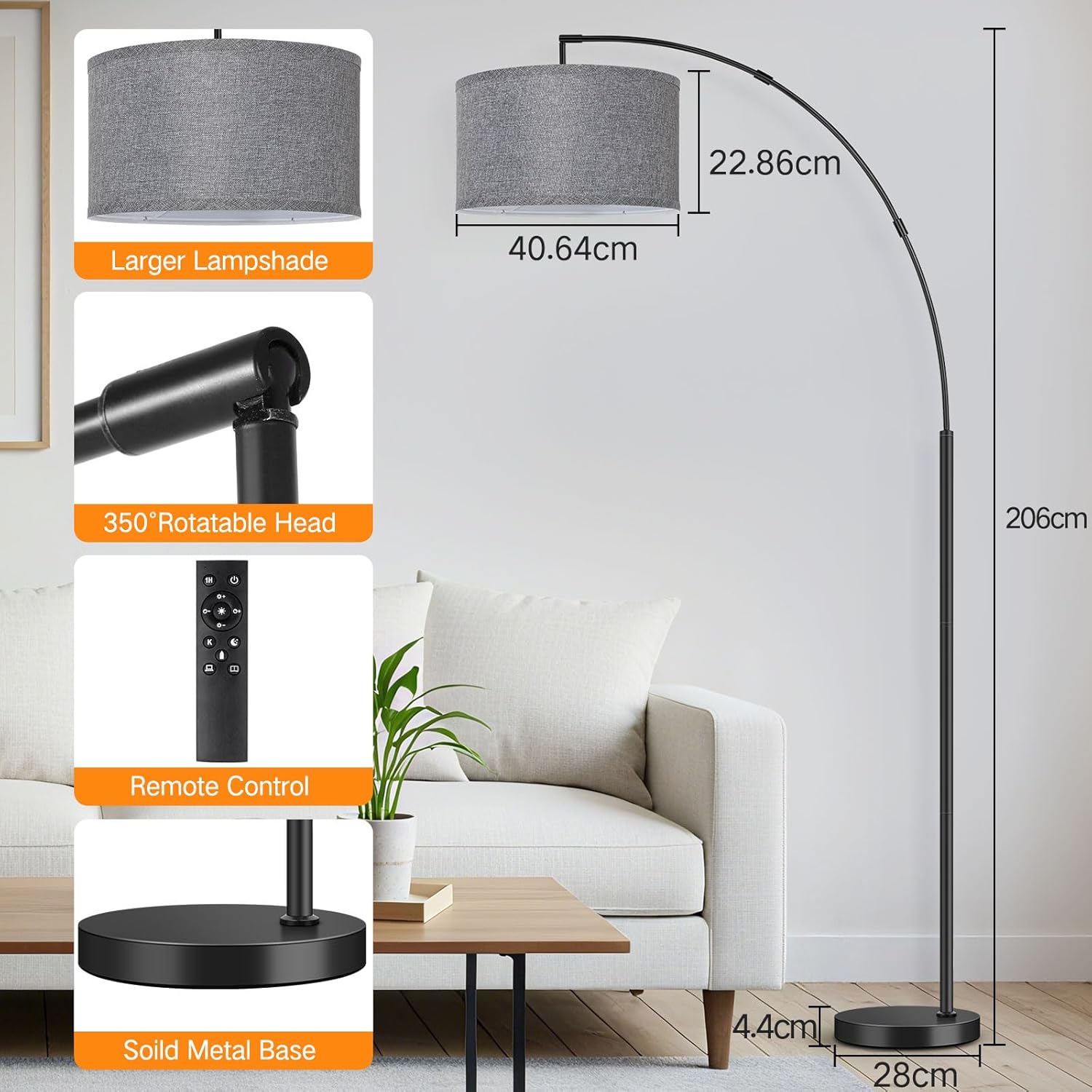 OUTON Lampada da Terra ad Arco Moderna 205cm - immagine 2