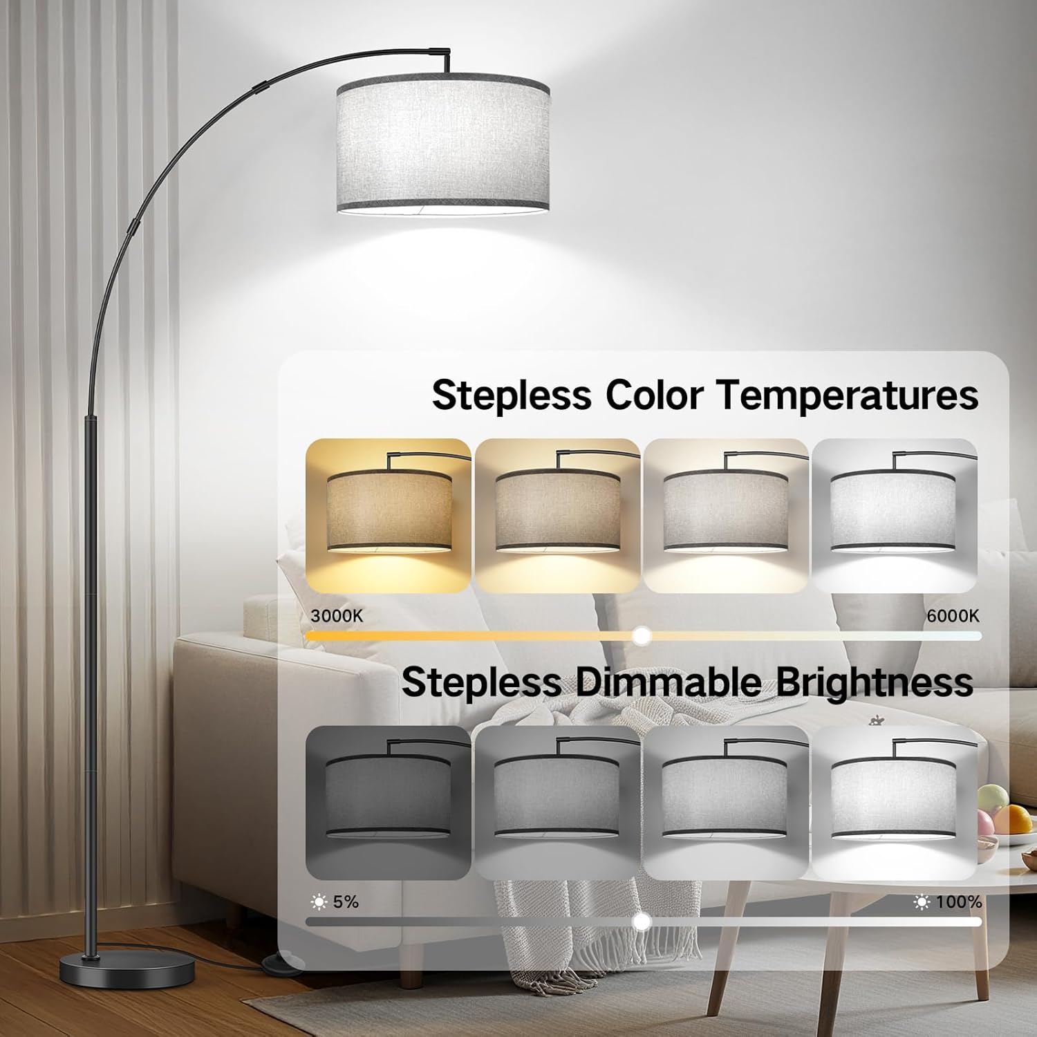 OUTON Lampada da Terra ad Arco Moderna 205cm - immagine 3