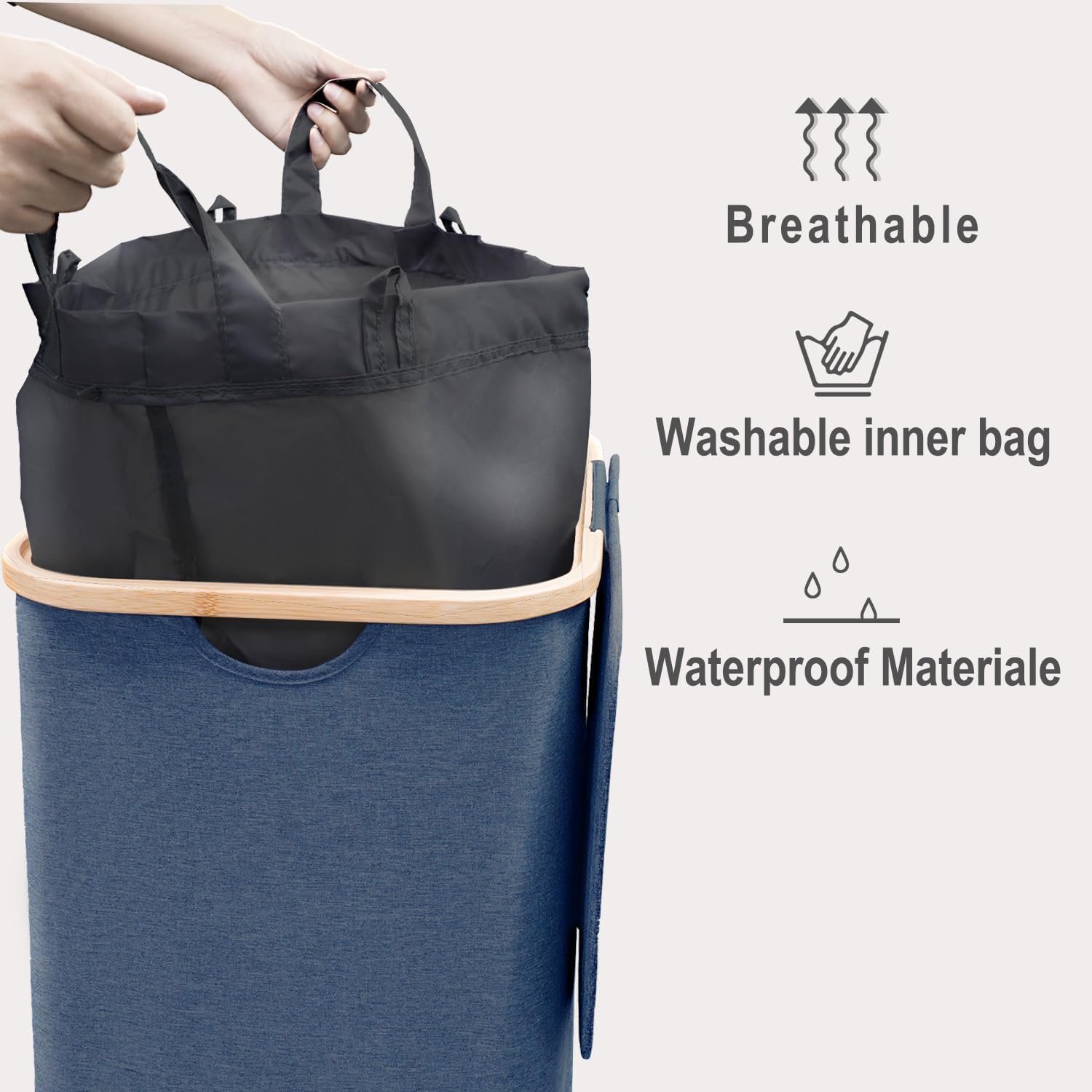 Cesto Portabiancheria Grande XXL 100L con Coperchio - immagine 2