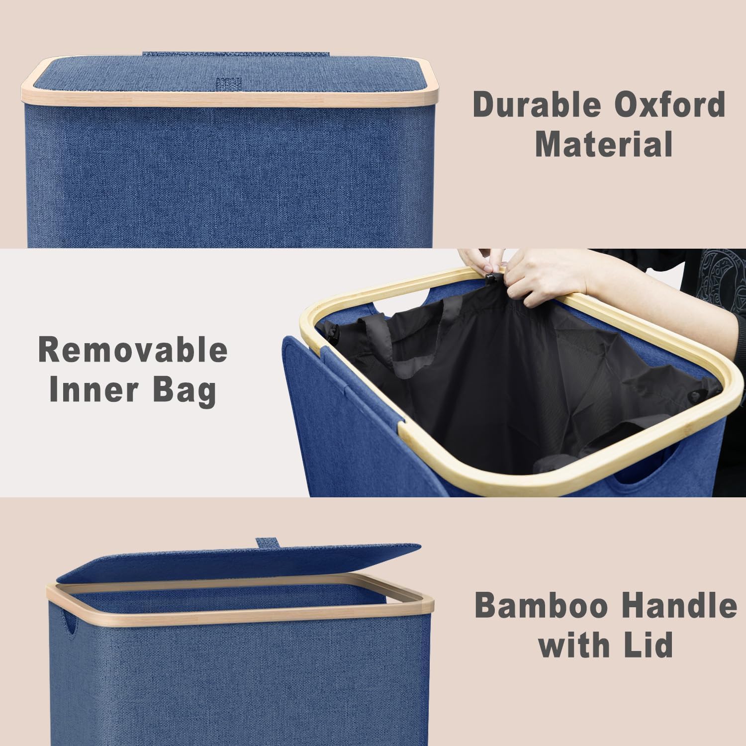 Cesto Portabiancheria Grande XXL 100L con Coperchio - immagine 3