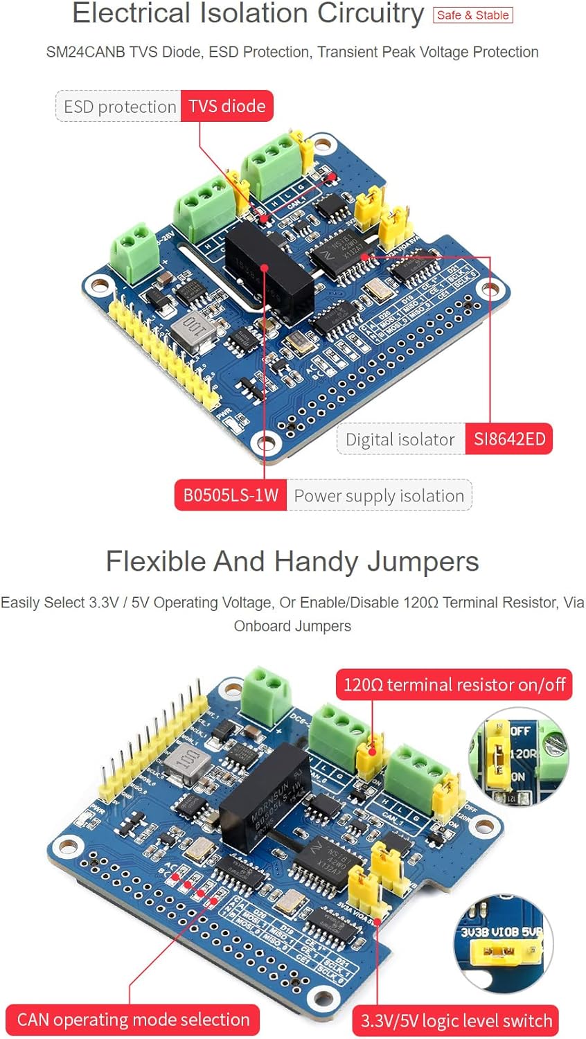 Waveshare 2 Channel CAN FD Expansion HAT per Raspberry Pi - immagine 6